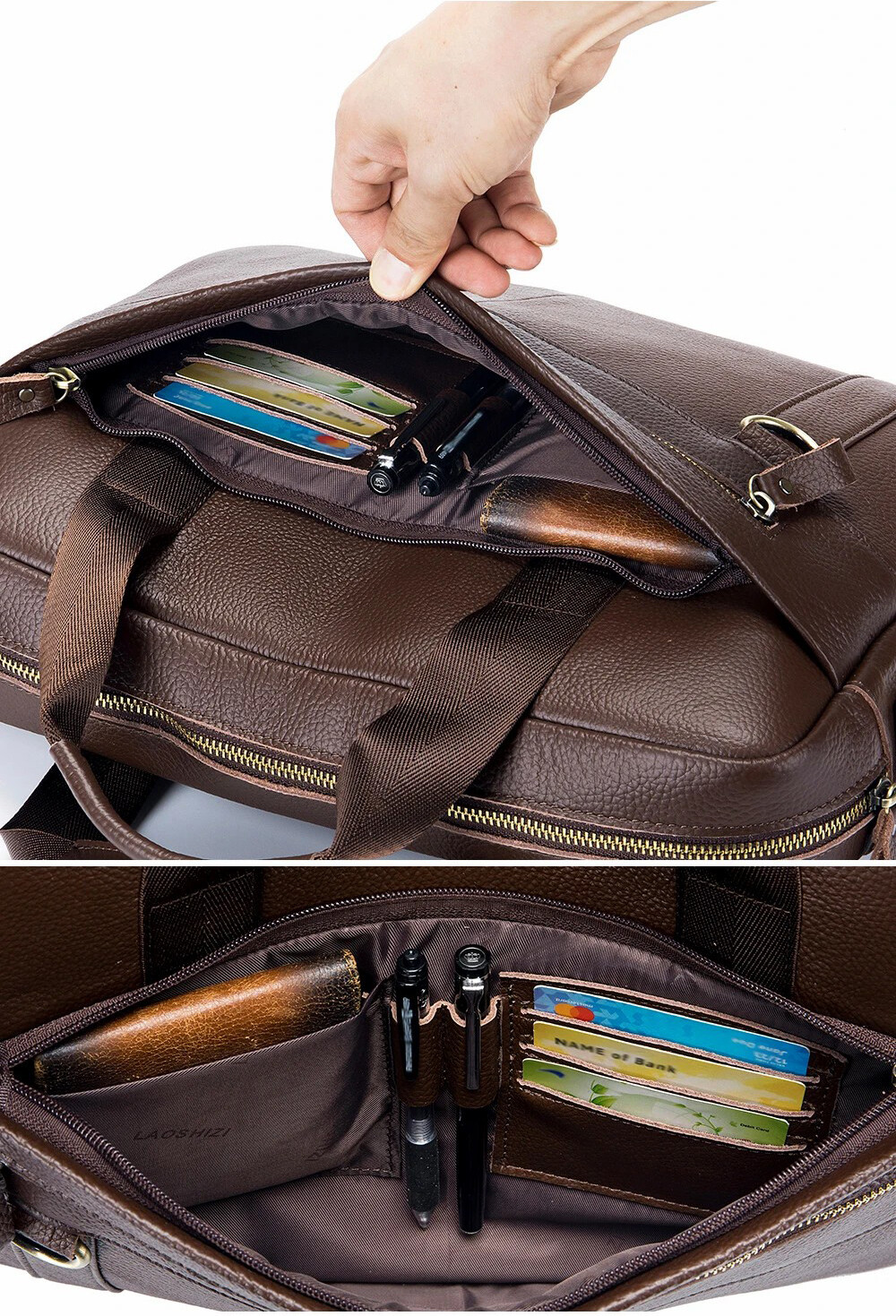 Men’s genuine leather 14 inch notebook bag, men’s office and business handbag