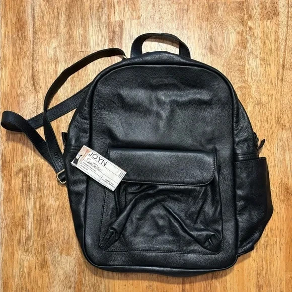 JOYN Black Leather Backpack Laptop Bag Handmade in India 16”x12”x5” Unisex