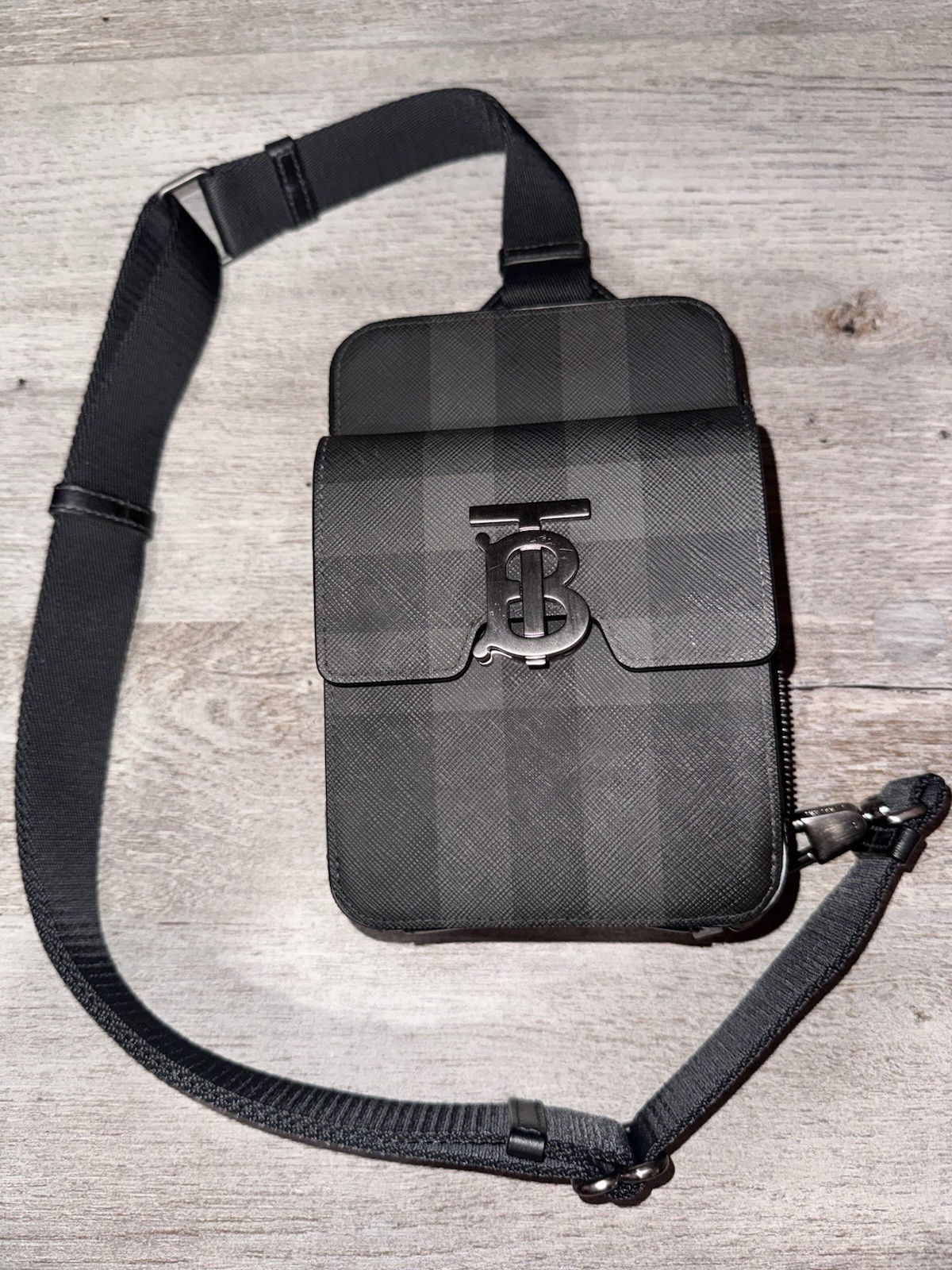Burberry Monogram Motif Charcoal Check Crossbody Bag Authentic !!!