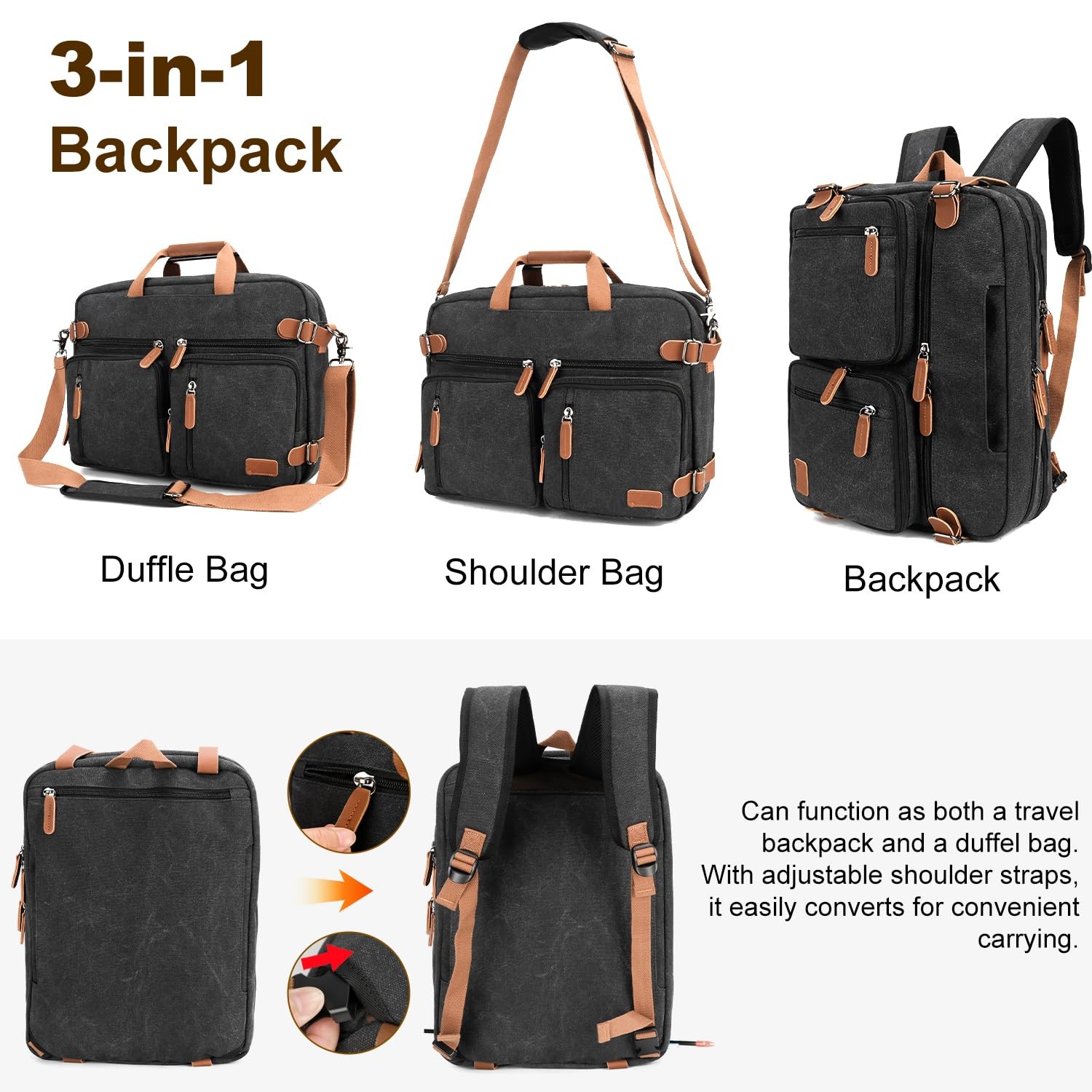3 in 1 Convertible Briefcase Backpack 17.3 inch Laptop Backpack Case Messenge