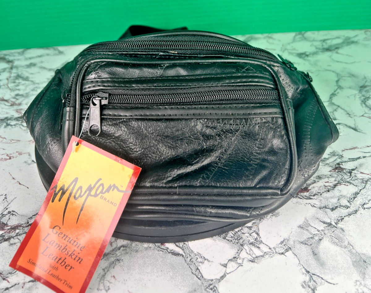 Maxam Genuine Lambskin Leather Mosaic Waist Bag Fanny Pack NOS Black