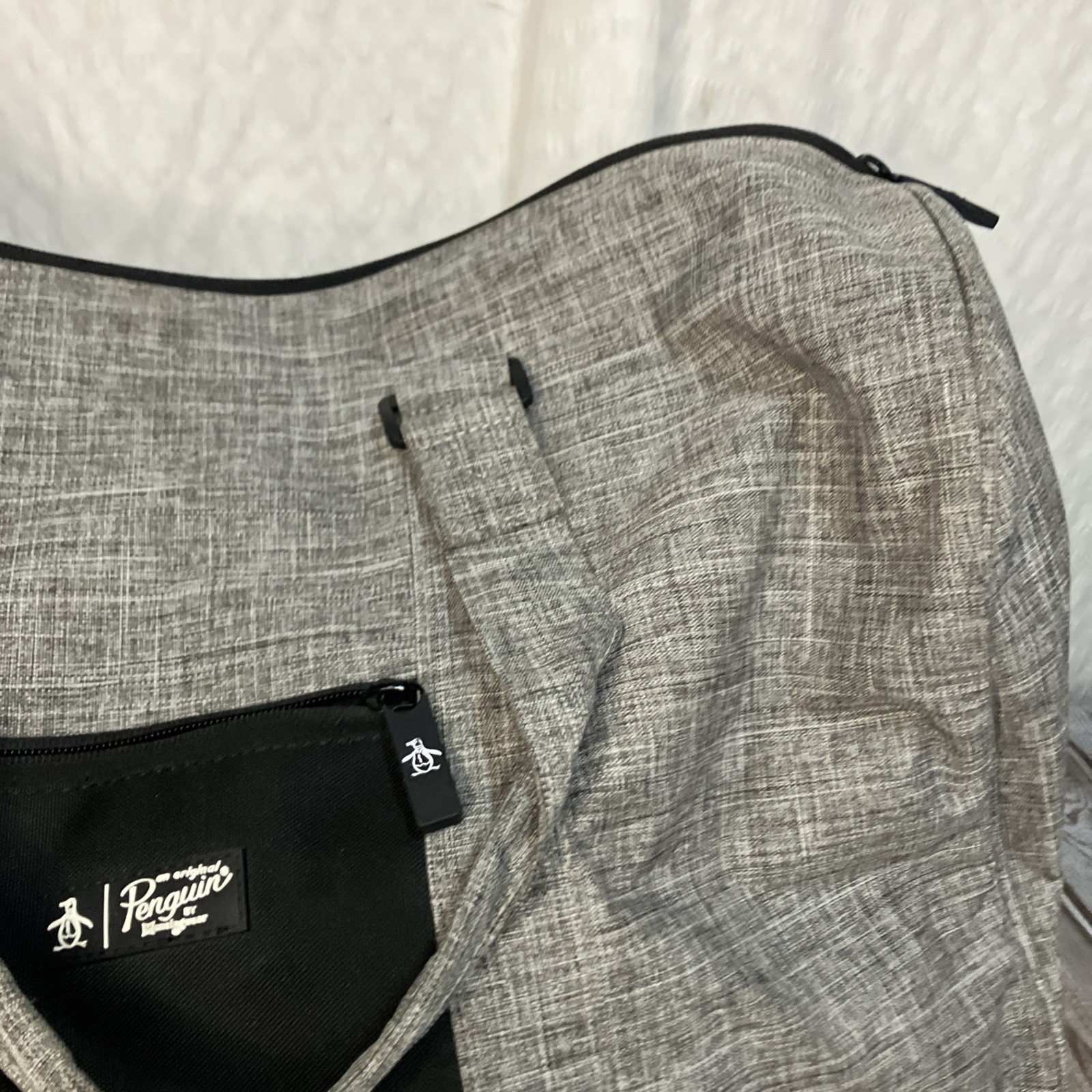 New Original Penguin Weekender Duffle Bag Grey Cross Stitch Large