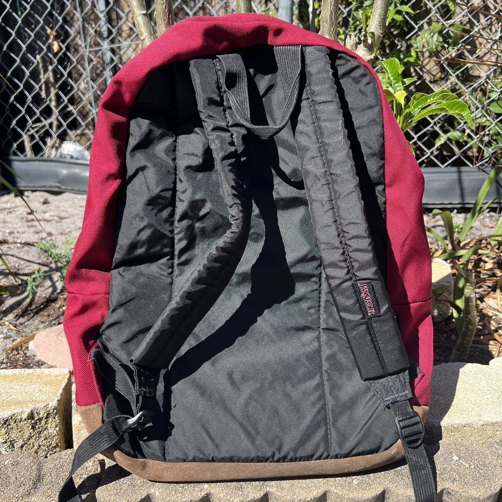 Vintage Jansport Red Backpack w/ Brown Suede Leather Bottom