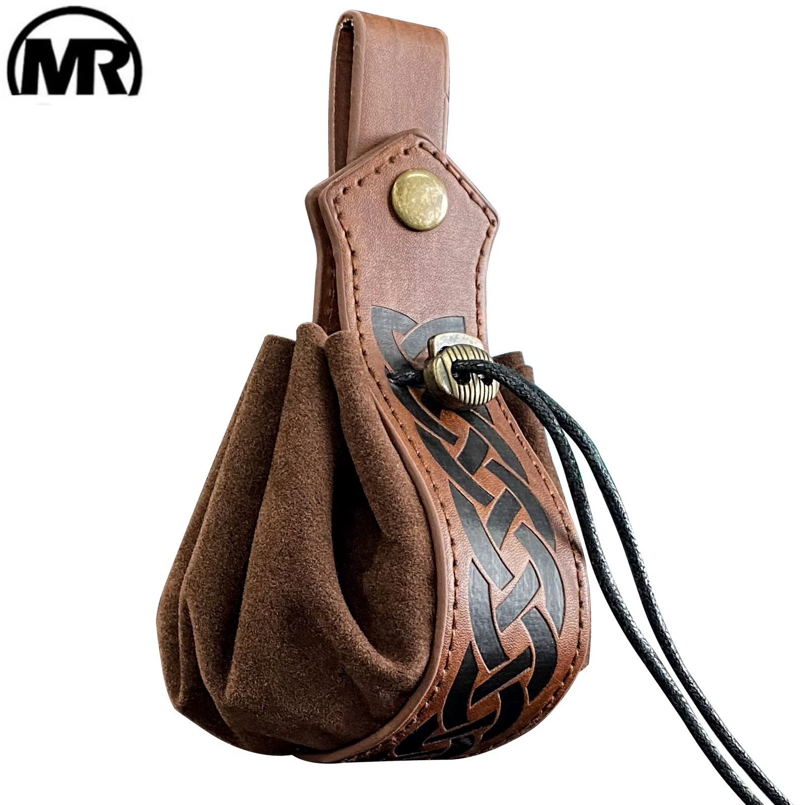 Medieval PU Leather Pouch Vintage Belt Drawstring Purse Viking Waist Bag Cosplay