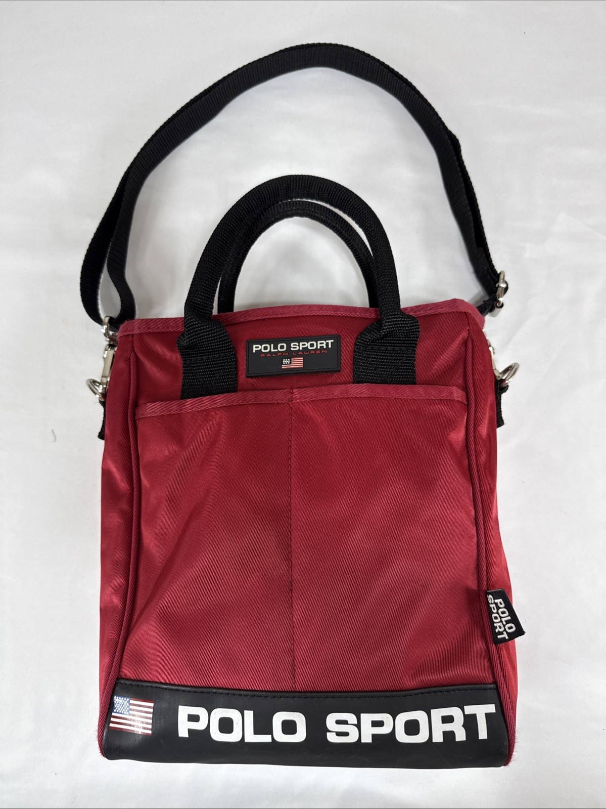 POLO SPORT Vintage Red Black Shoulder Bag 90s Crossbody Zipper Pockets Rare