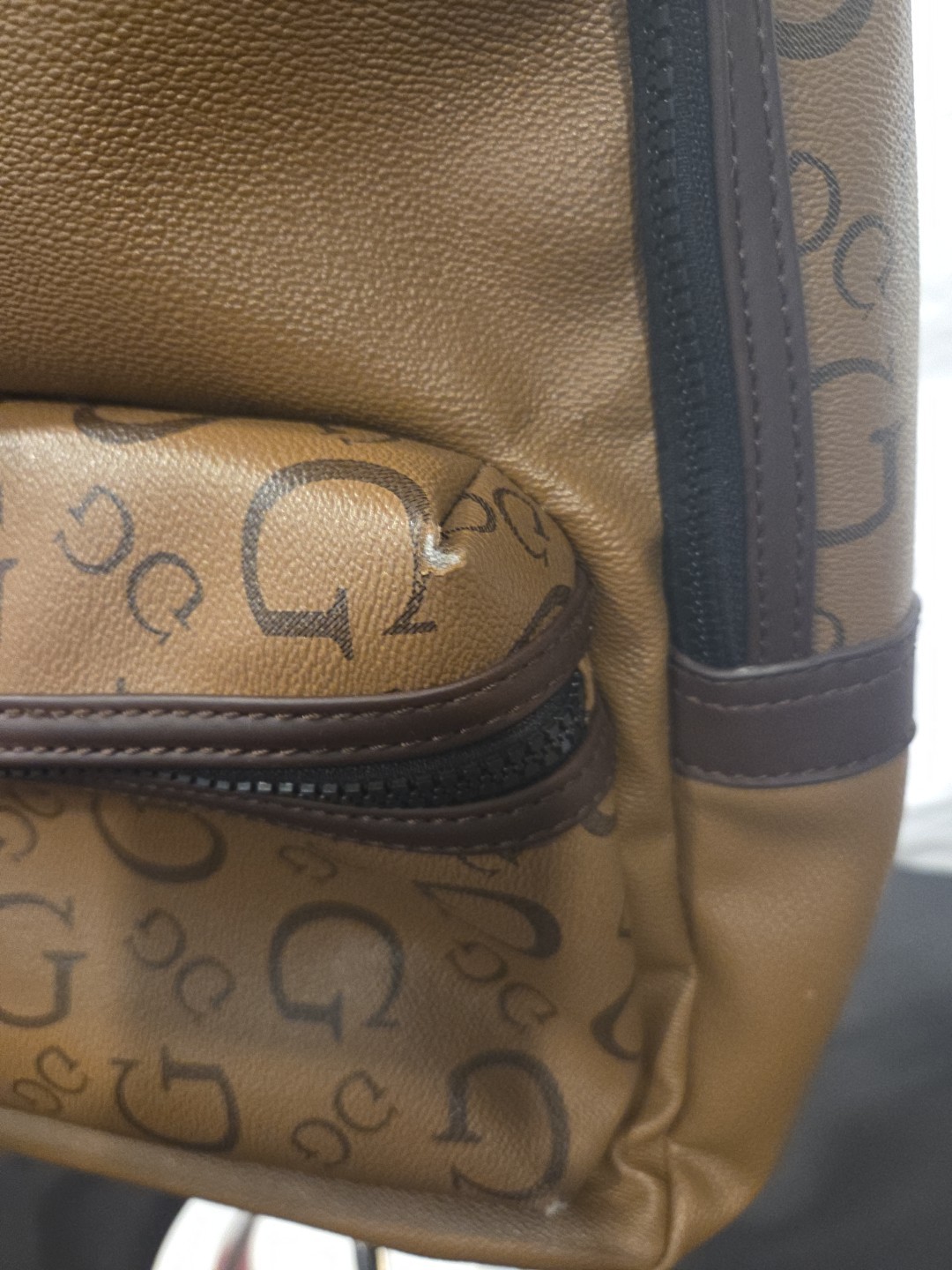 Guess Mens Backpack Bag Monogram Travel Adjustable Strap Zipper Brown