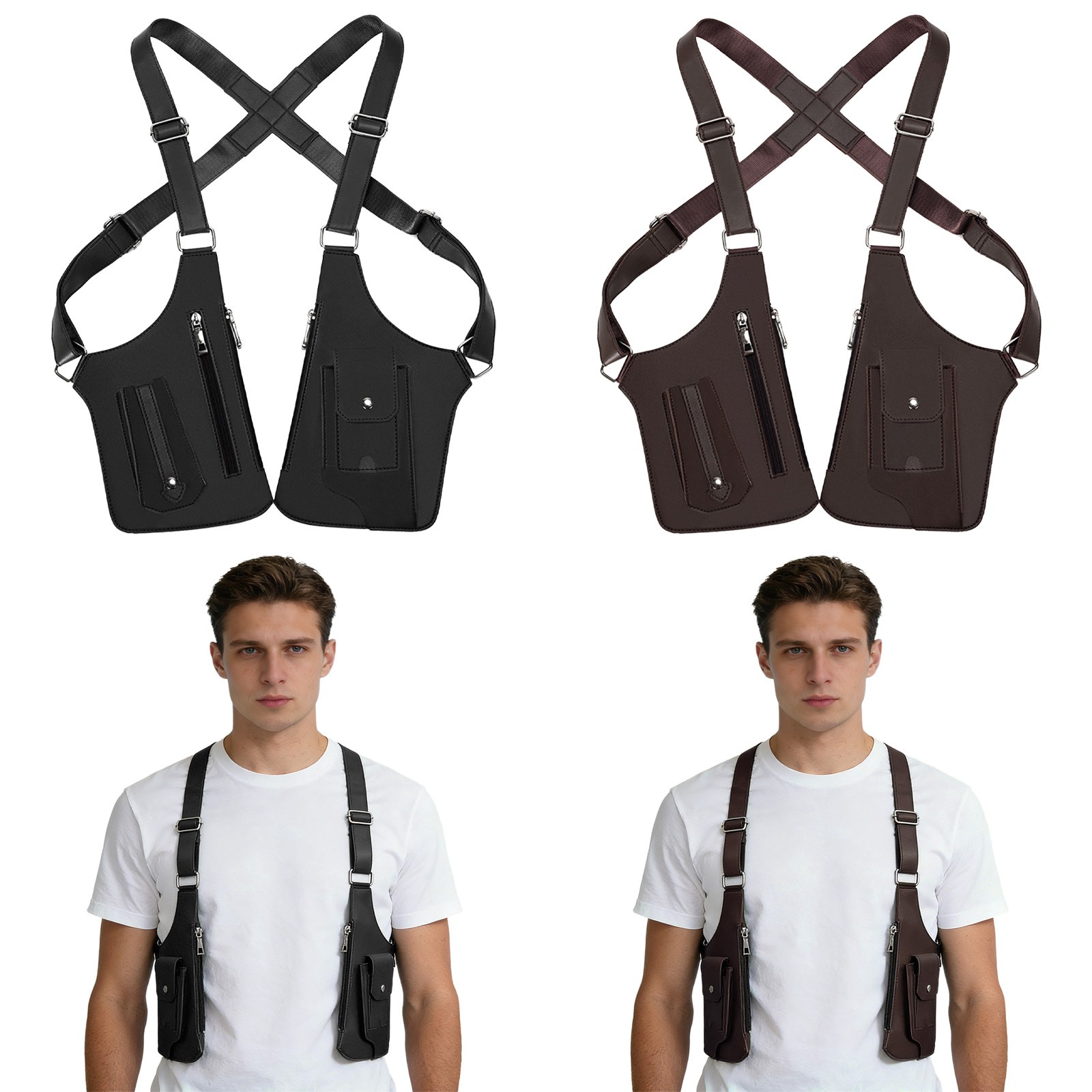 1Pcs Men Double Shoulder Armpit Bag Adjustable Shoulder Straps Bag Sports Bag