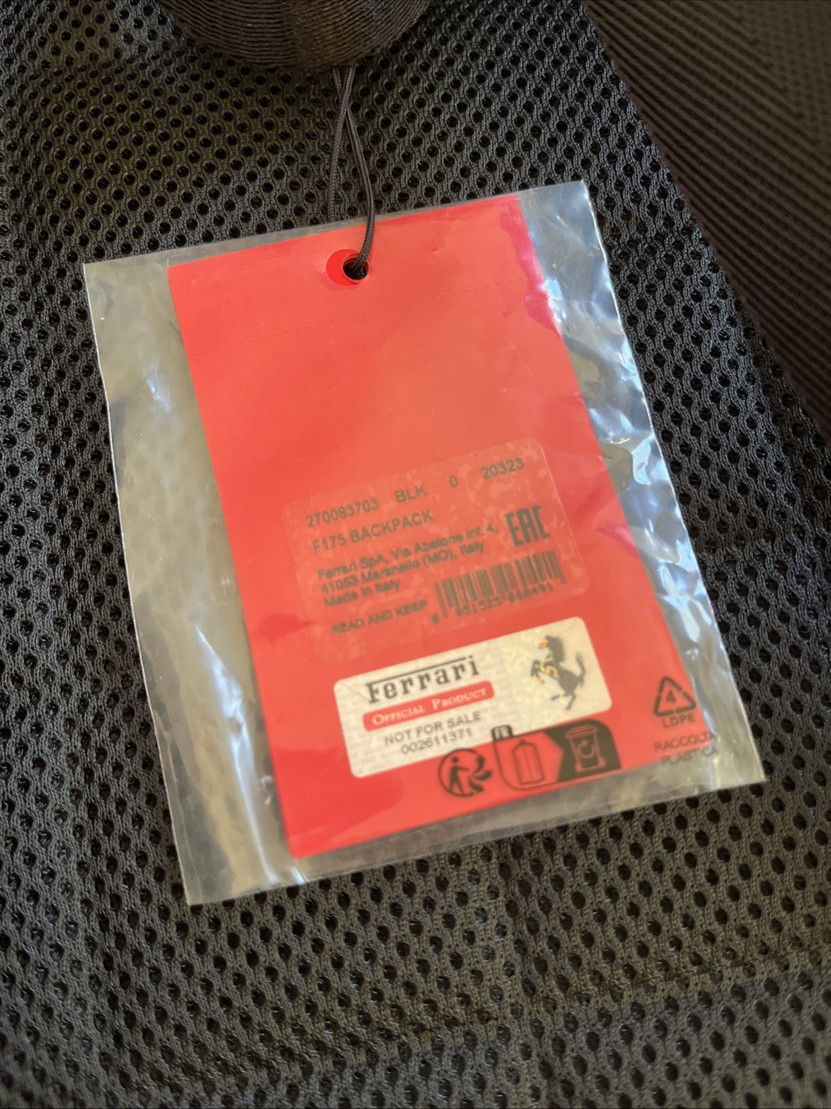 Ferrari Purosangue Black Leather Backpack with Storage Bag Original Genuine