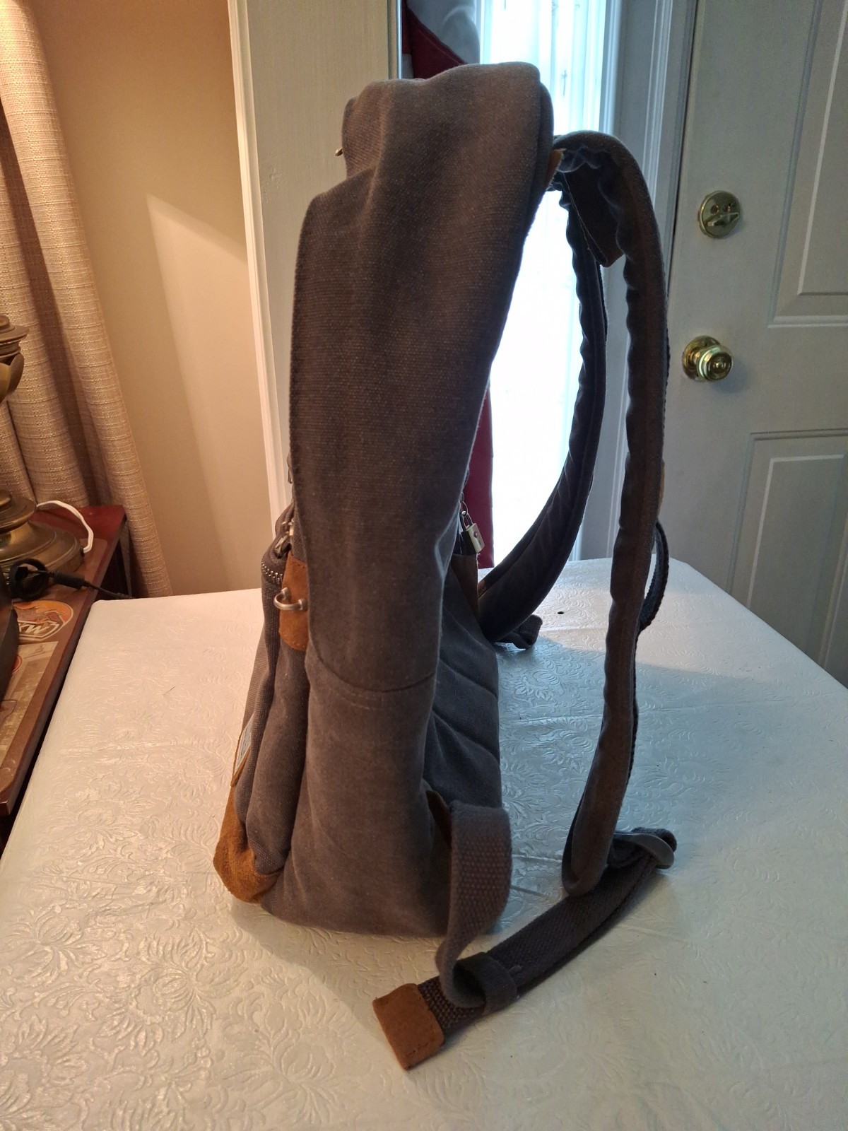 Travelon AntiTheft Heritage Collection Laptop Backpack Gray Canvas w/Suede Nw/oT