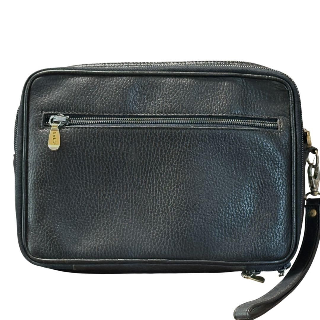 BALLY Clutch Bag Second Handbag Made in Italy Leather Black Vintage 26x20x6cm
