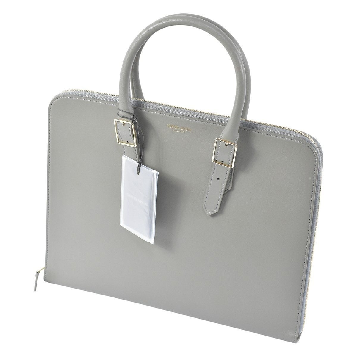 GIORGIO ARMANI Briefcase Slim Gray Leather Business Bag Unused 10×13×1.2in