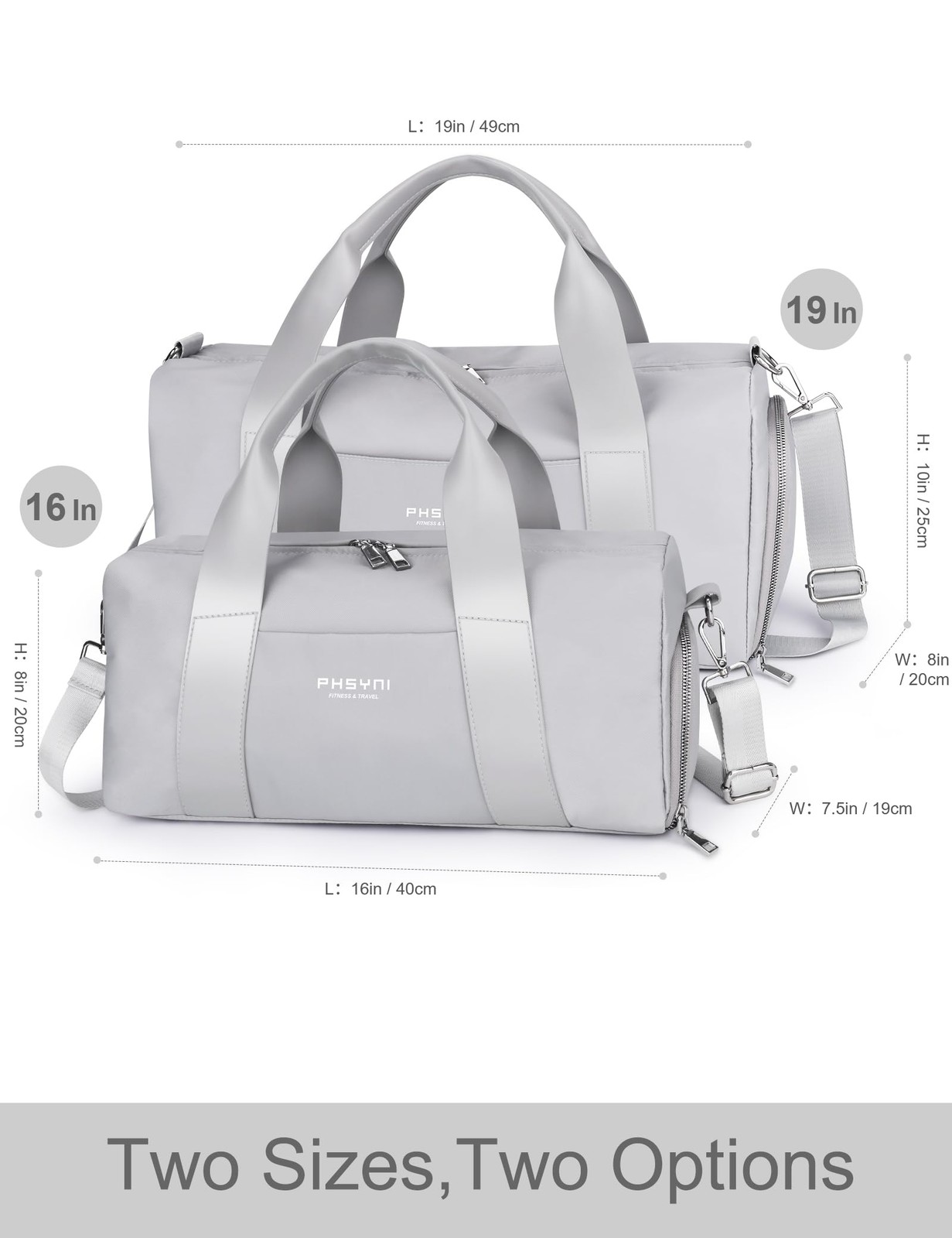 19-inch Medium Neutral Grey Gym Bag, Shoe Compartment, Wet Pocket, Duffle
