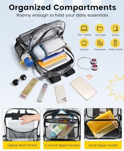 Vorspack Clear Backpack with TSA Lock, Large Clear Bookbag, Black | Heavy Dut…
