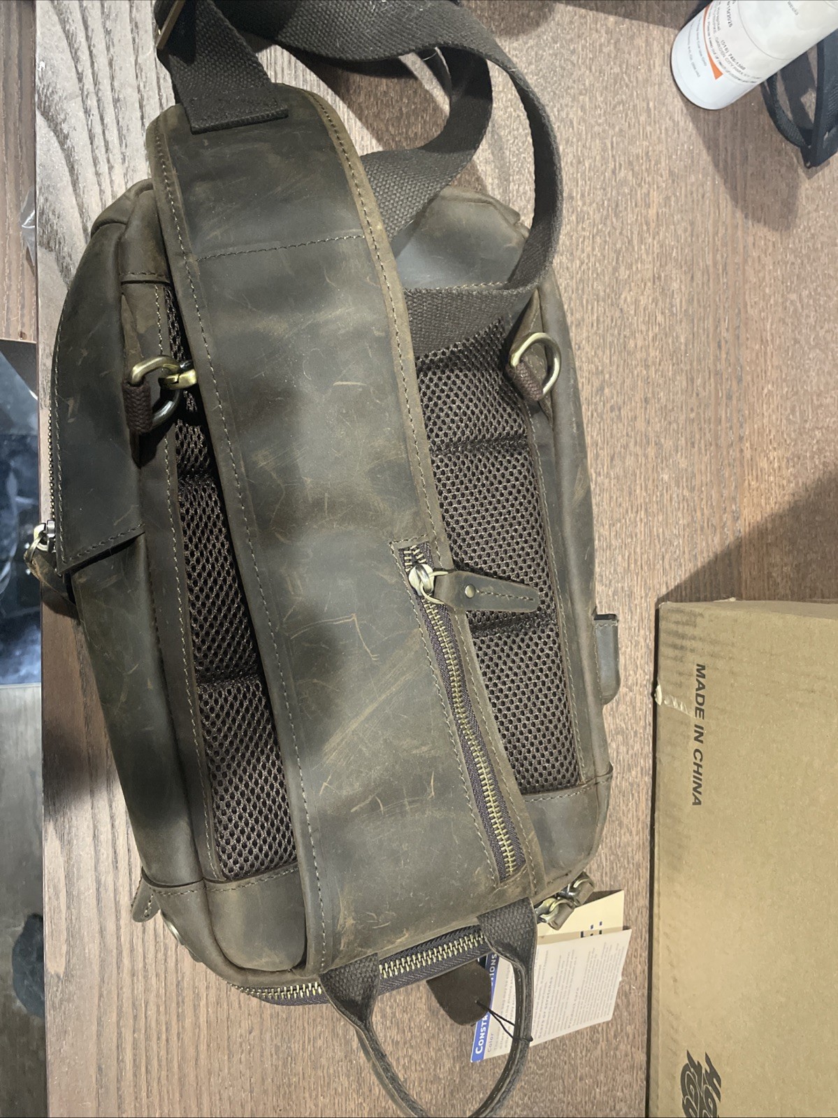 Vintage Full Grain Genuine Leather Sling Bag Crossbody Chest Shoulder Backpack