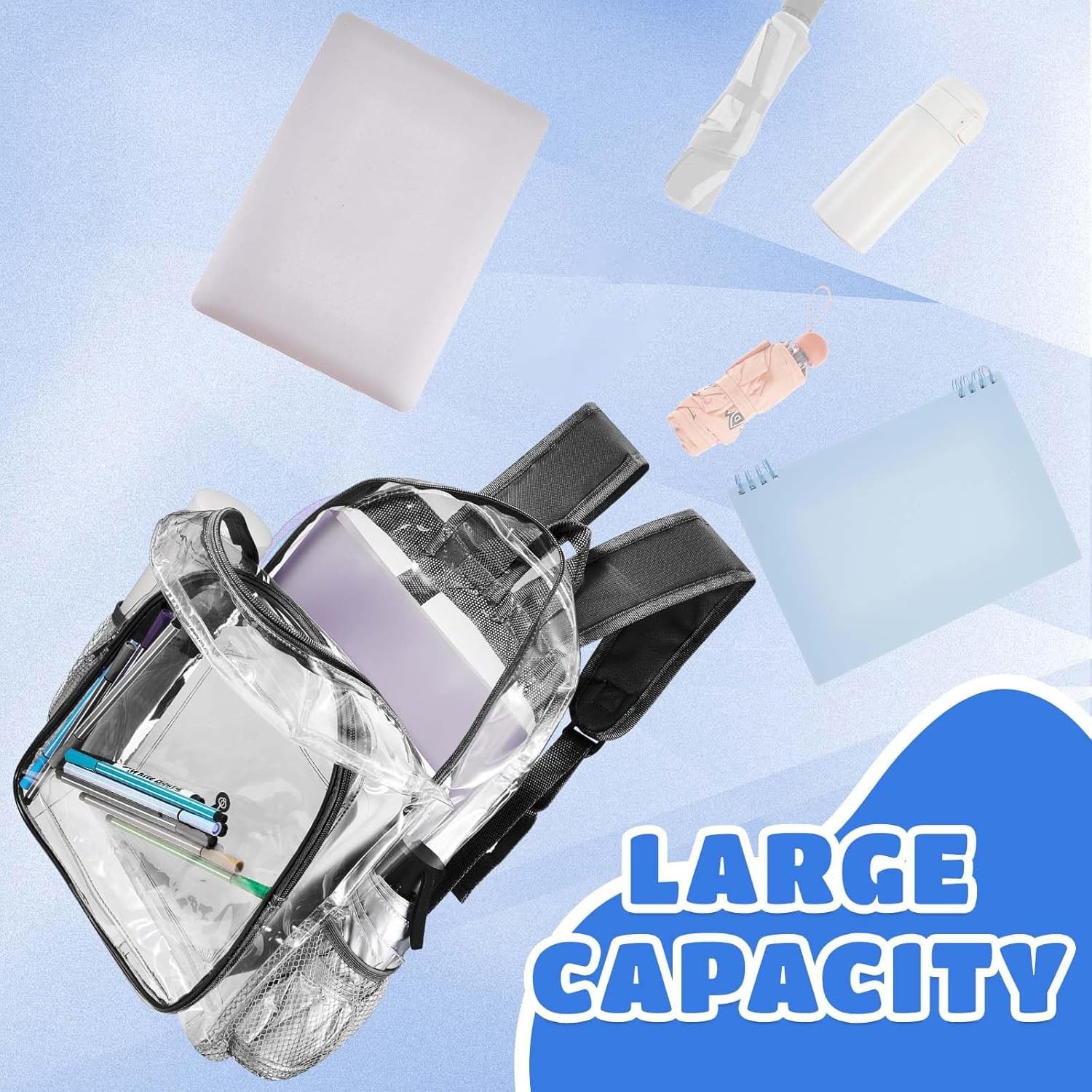 Clear Backpack 15x11x5 Inches 6 Pcs Heavy Duty PVC for Stadium Events