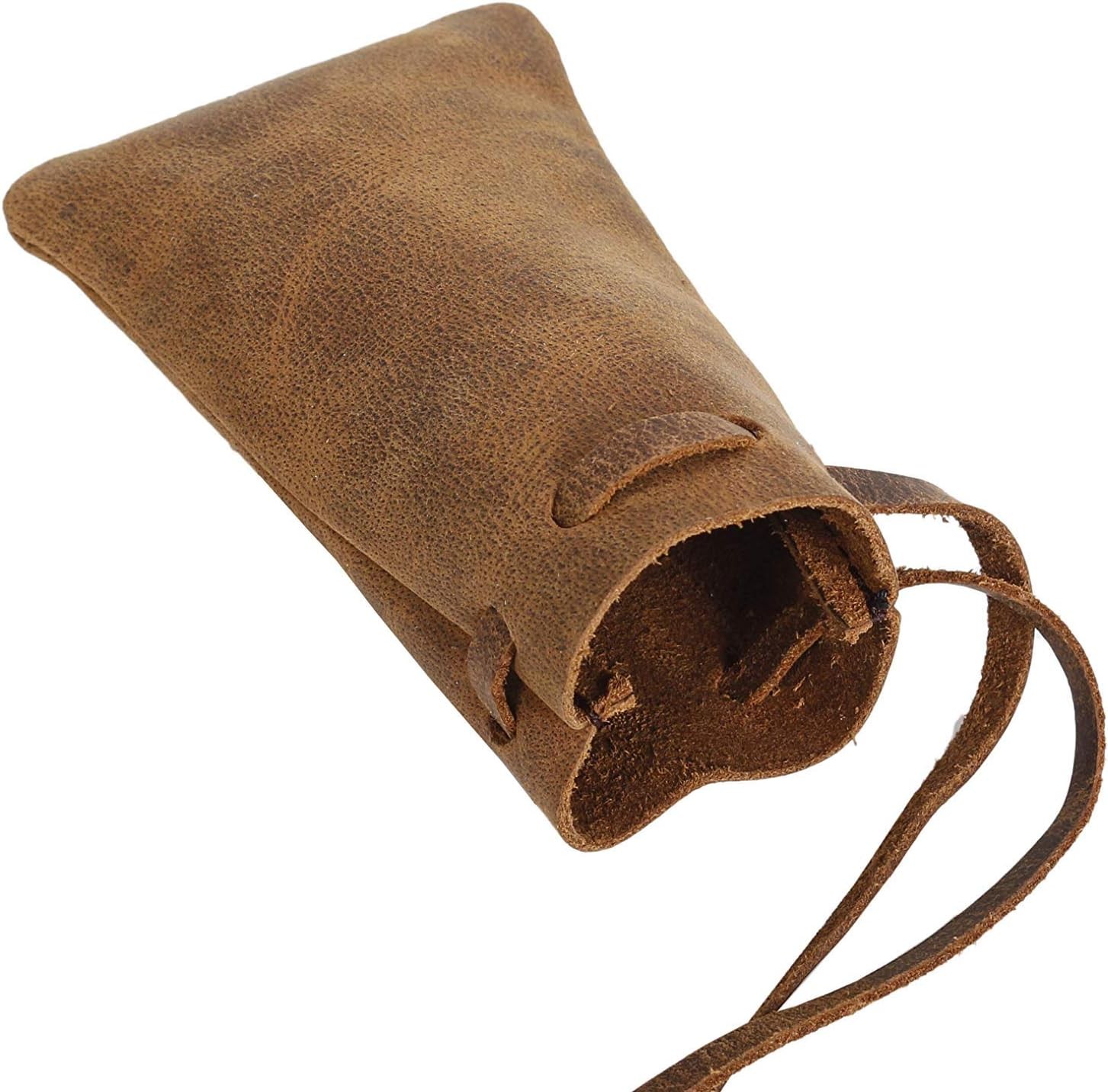 Leather Drawstring Pouch multipurpose Medieval 12 cm x 7.5 cm, Vintage Brown