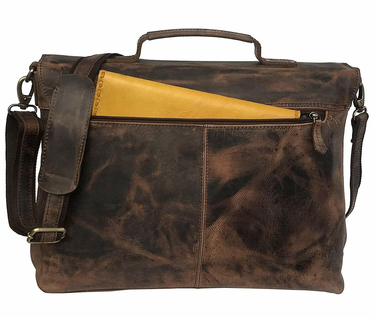18 In Buffalo Leather Office Briefcase Messenger Bag Laptop Satchel Shoulder Bag