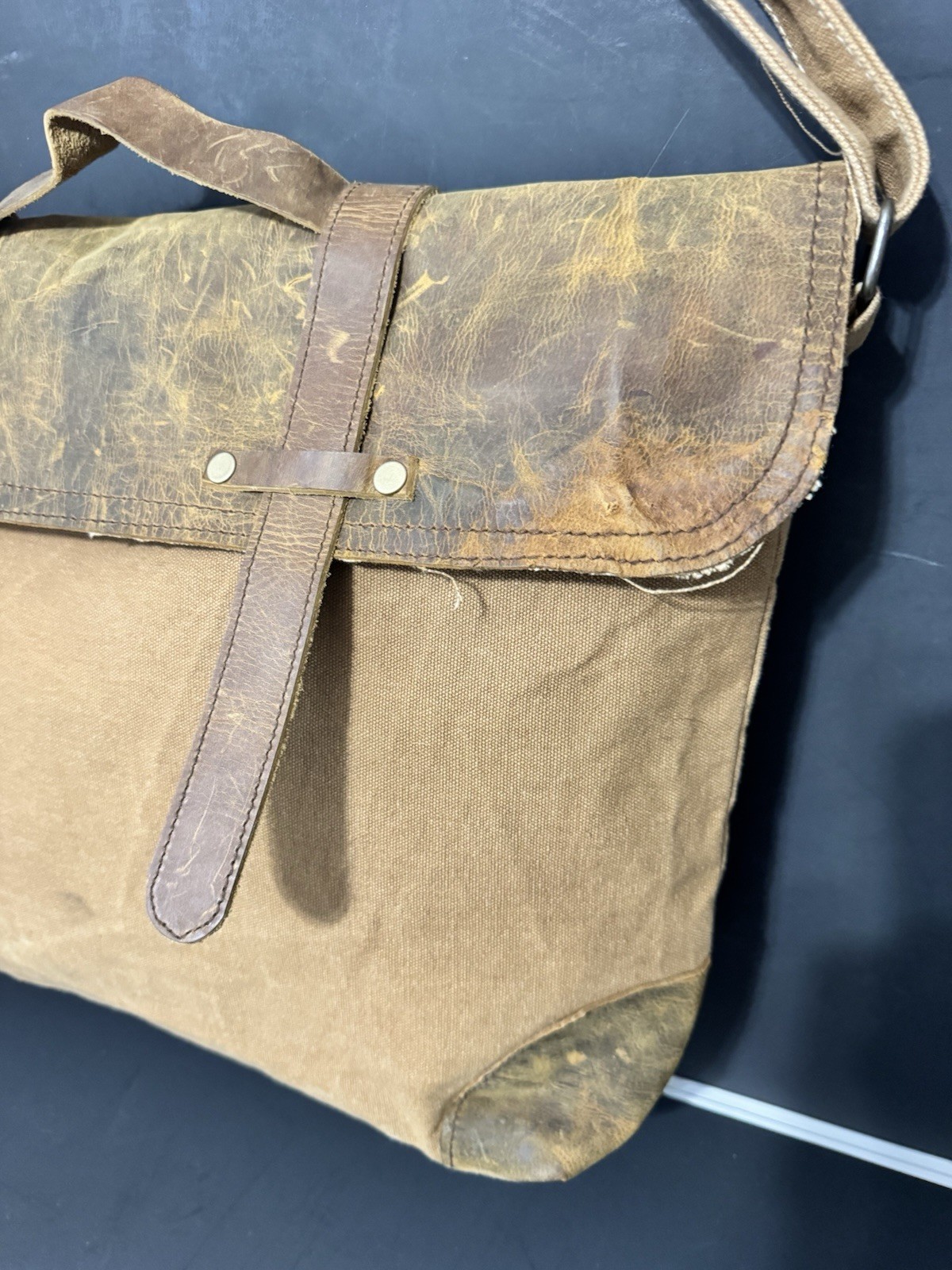 Sugarboo & Co Brown Leather & Canvas Messenger or Laptop Bag w/ Adj Strap, Lined