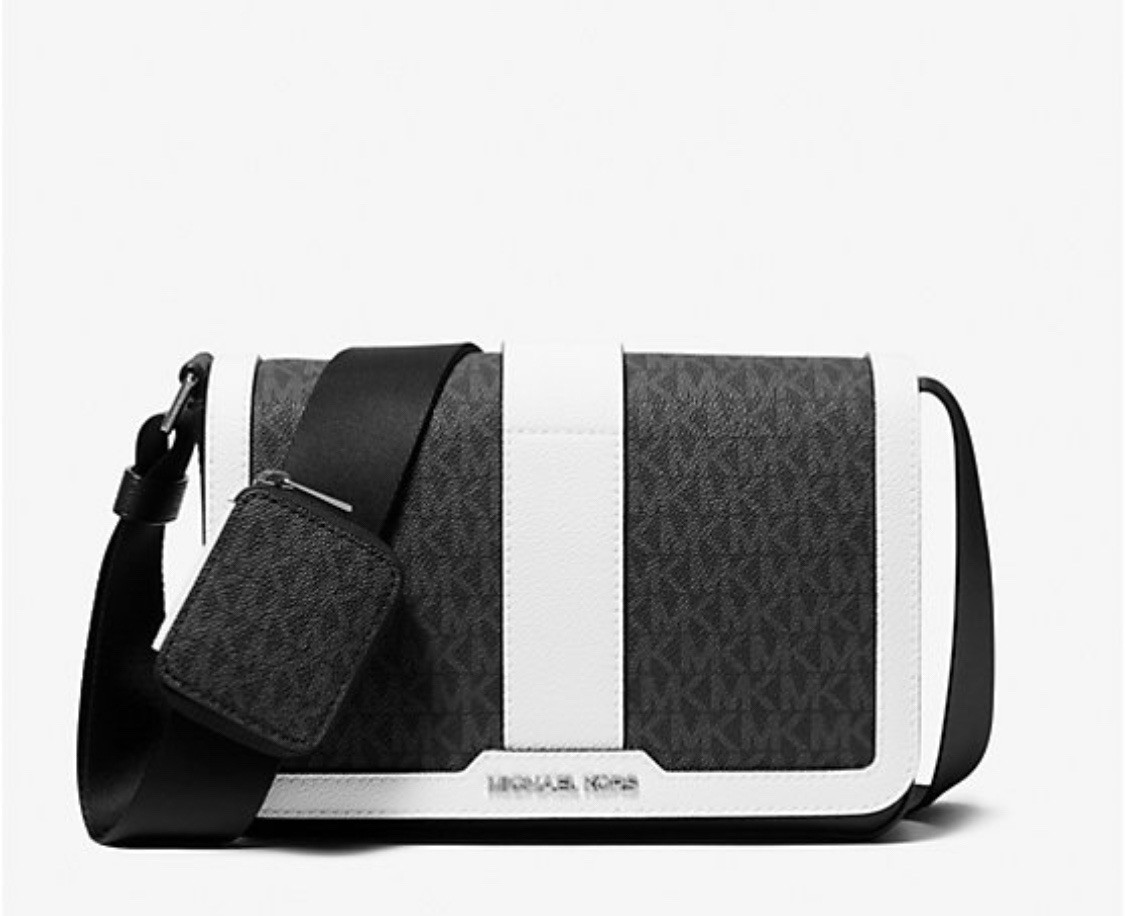Michael Kors Cooper Men Mini Flap Logo Print Crossbody Bag w/ Pouch Red Clay