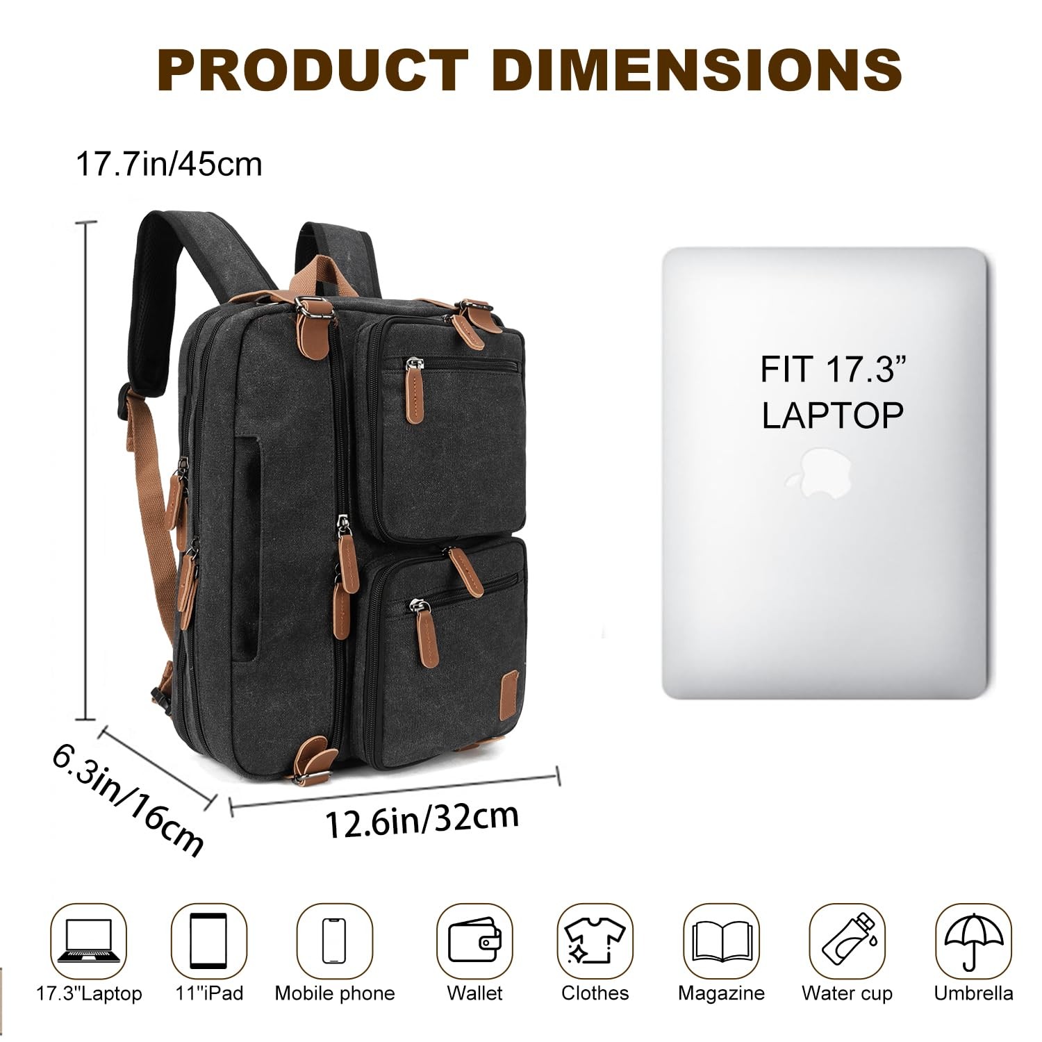3 in 1 Convertible Briefcase Backpack 17.3 inch Laptop Backpack Case Messenge