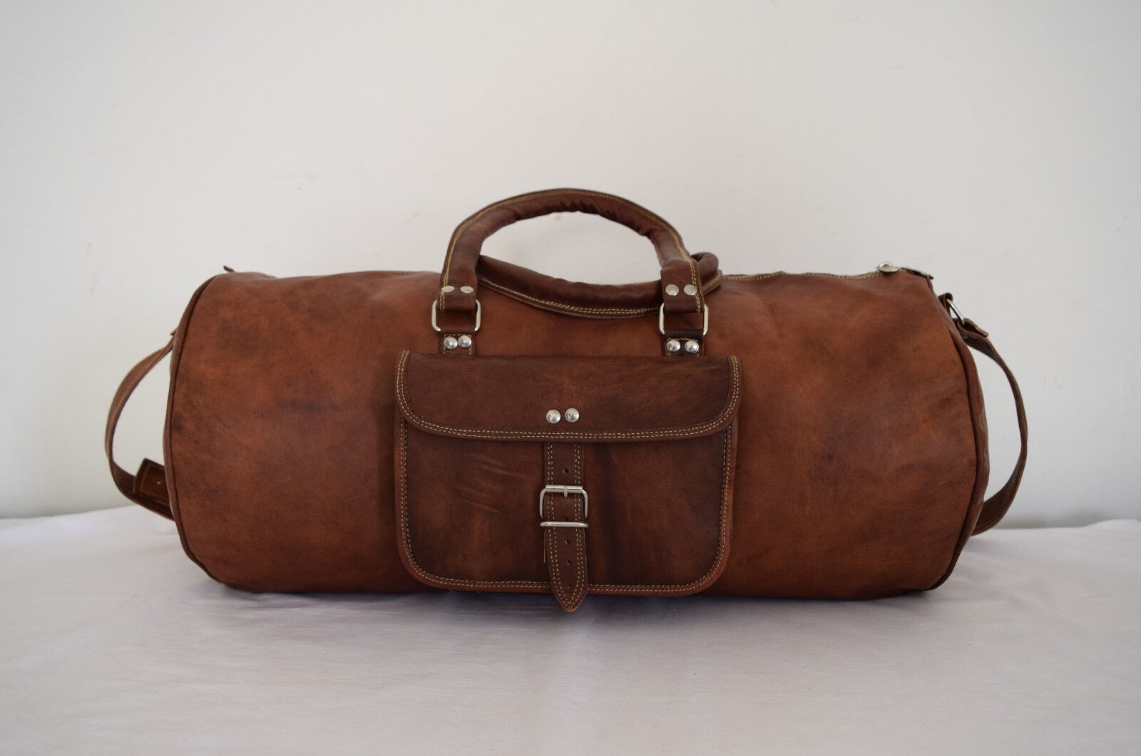 22 In Leather Duffle Bag Travel Luggage Handbags Sports Gym Yoga Fitness Duffel
