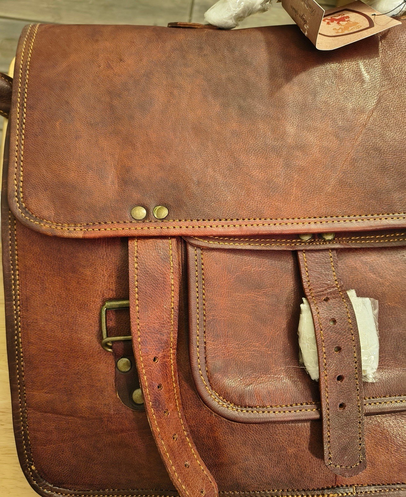 Serguio Rogetti Brown Messenger Bag Buckle/Zip Top Handle Adjustable Strap