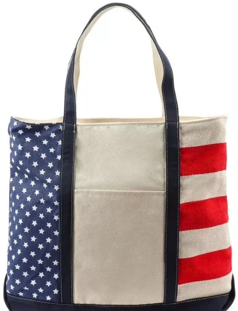 Club Room Mens Holiday Flag Ivory Navy Red Cotton Shopping Festive Tote Bag