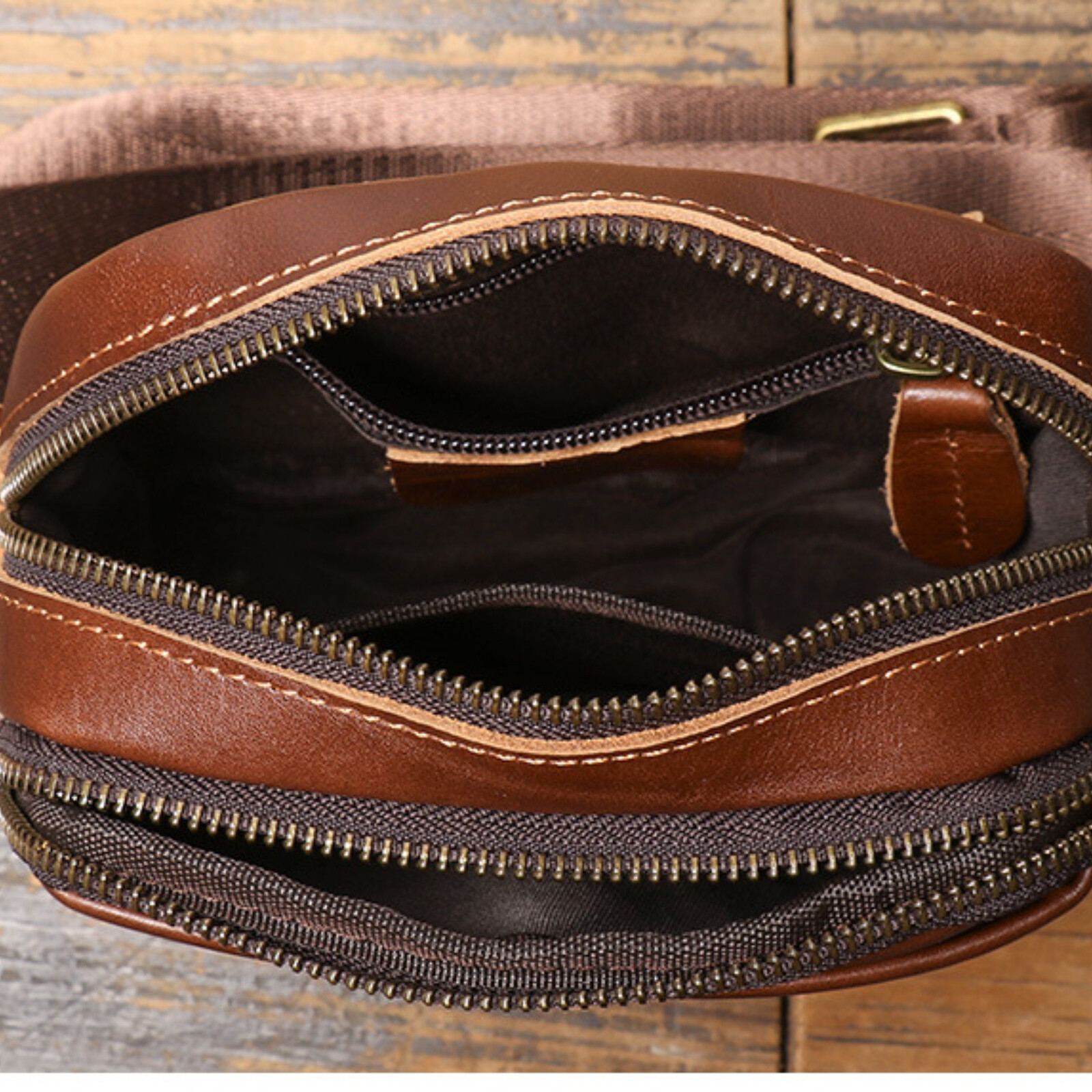 Men’s Leather Crossbody Bag Small Shoulder Bag Genuine Leather Travel Compact