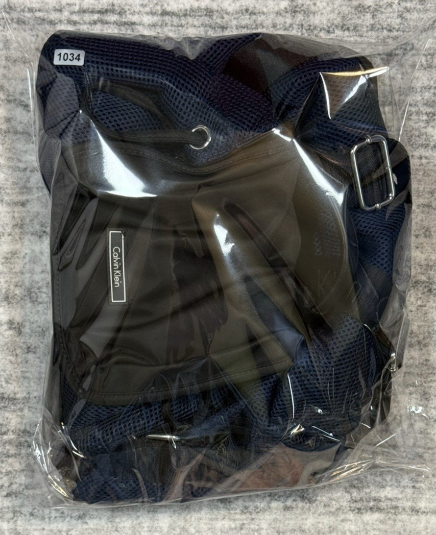 Calvin Klein Flap Top Flap Black/Blue Fabric Weave 18″ Backpack Pockets Logo