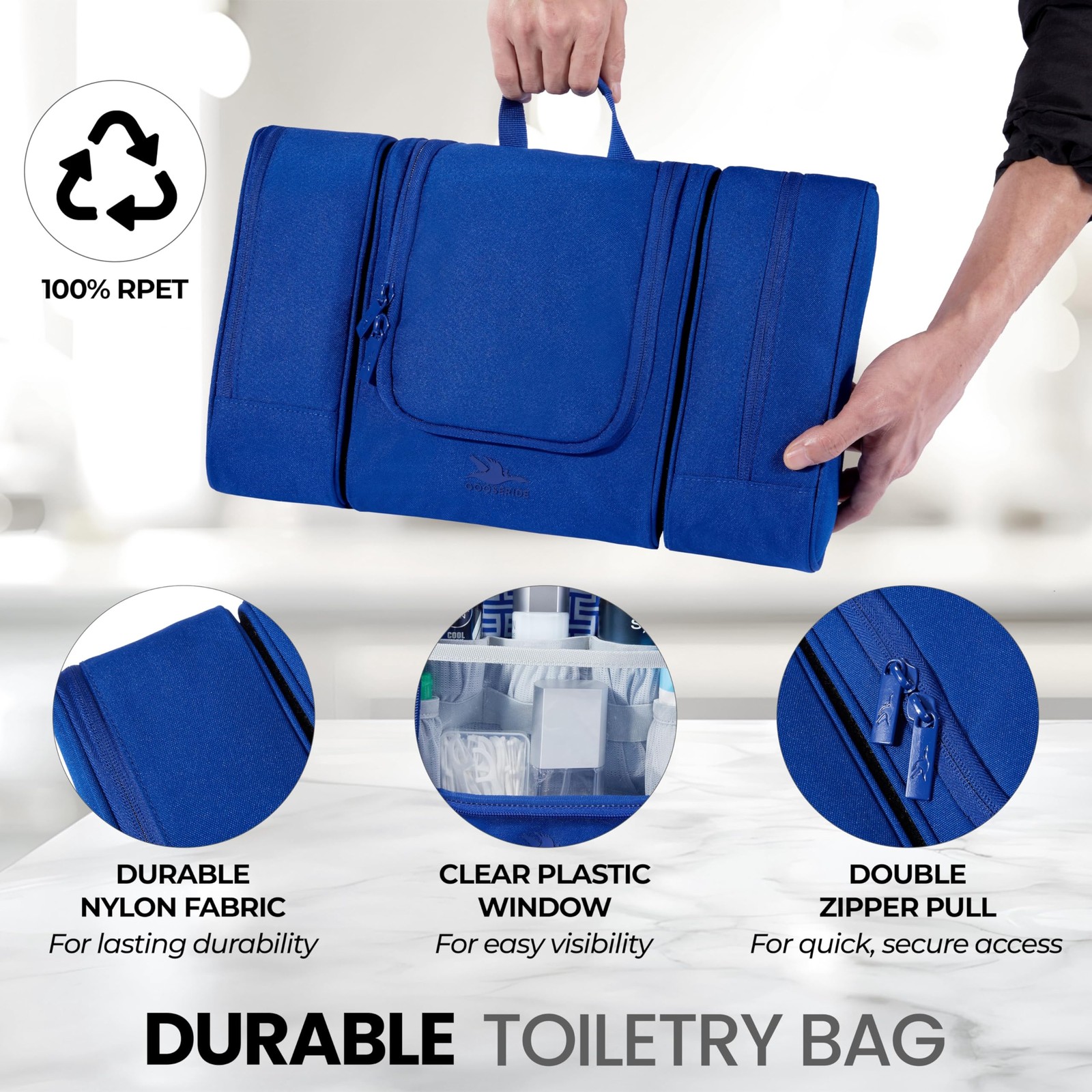GOOSERIDE Travel Toiletry Bag for Women and Men – Hanging Cosmetic Royal Blue