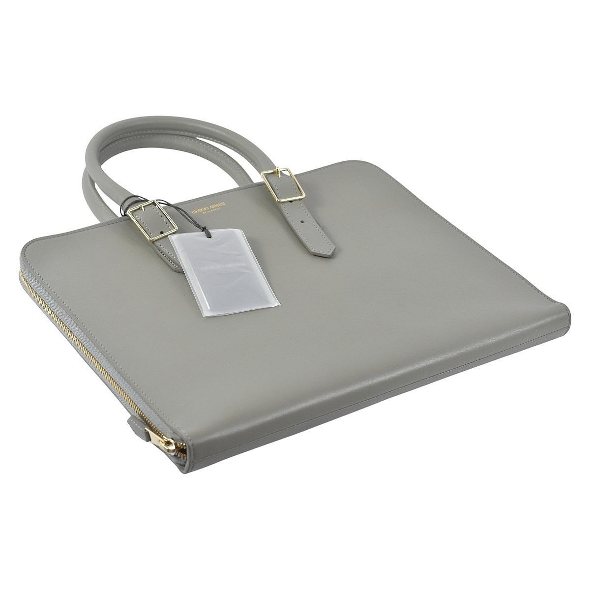GIORGIO ARMANI Briefcase Slim Gray Leather Business Bag Unused 10×13×1.2in