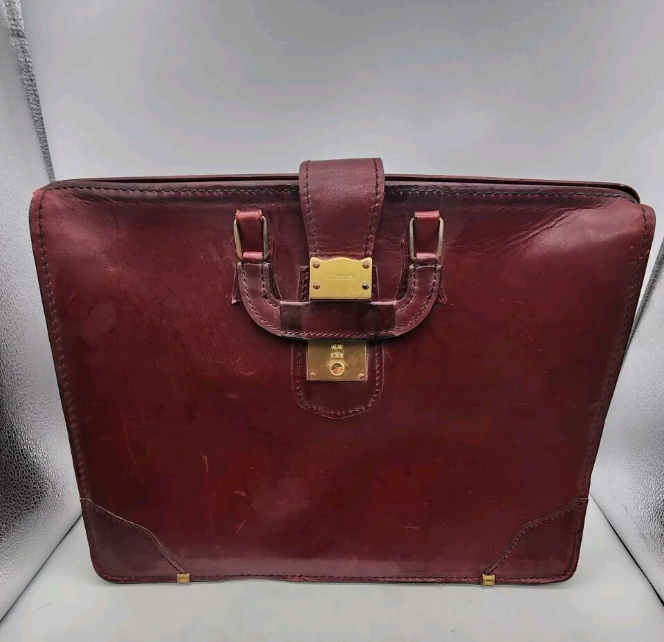 Schlesinger Leather Attache Briefcase Locking 3 dial combo 18 x 13x 5 in. Burg