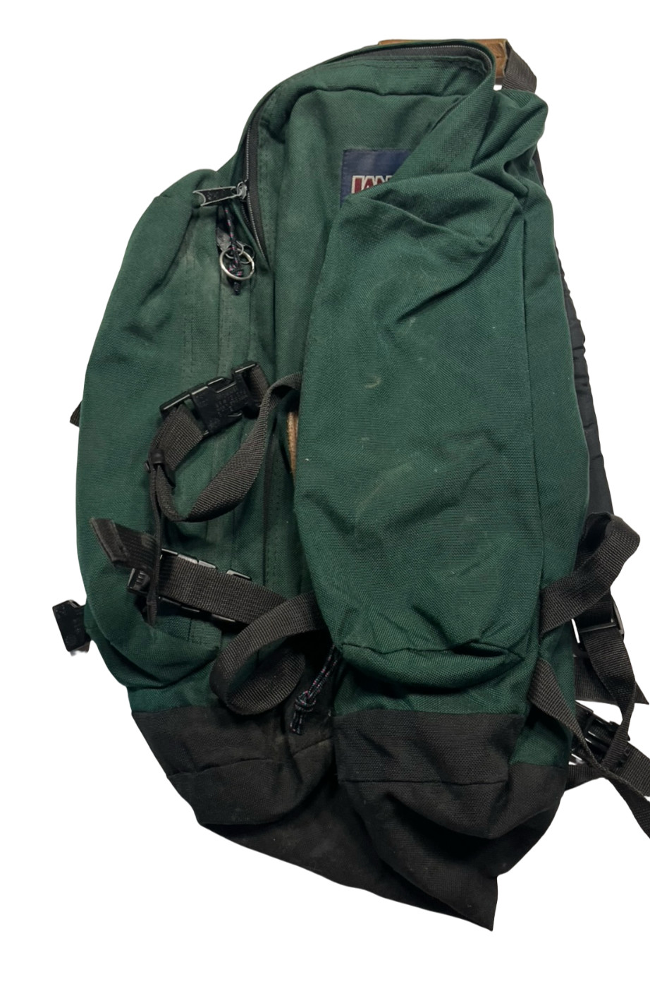 Vtg 90s JANSPORT x USA-MADE Green LEATHER-PATCH BACKPACK Outdoor Hike Gear Bag