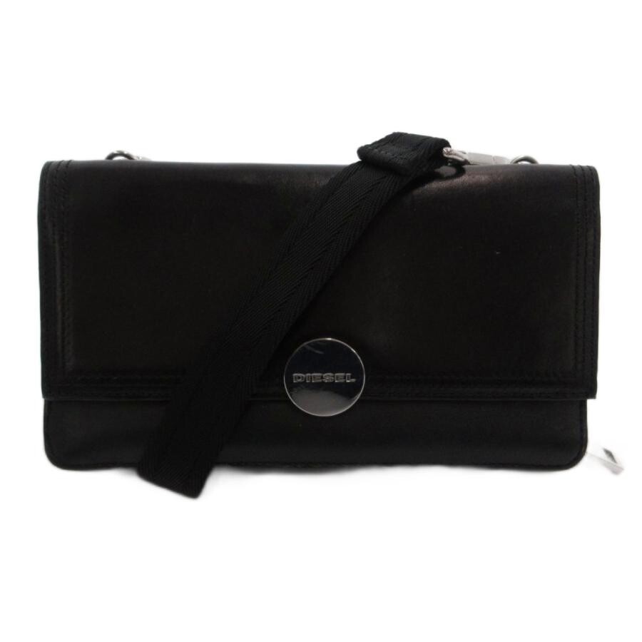 DIESEL Shoulder Wallet Leather Black Magnetic Zip Closure Mens