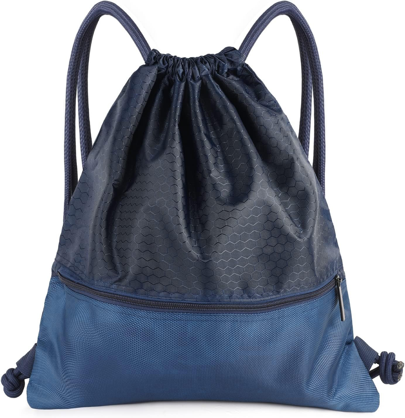 Drawstring Backpack Bag, Waterproof Draw String Back Sack with Zip Pocket, Gym D
