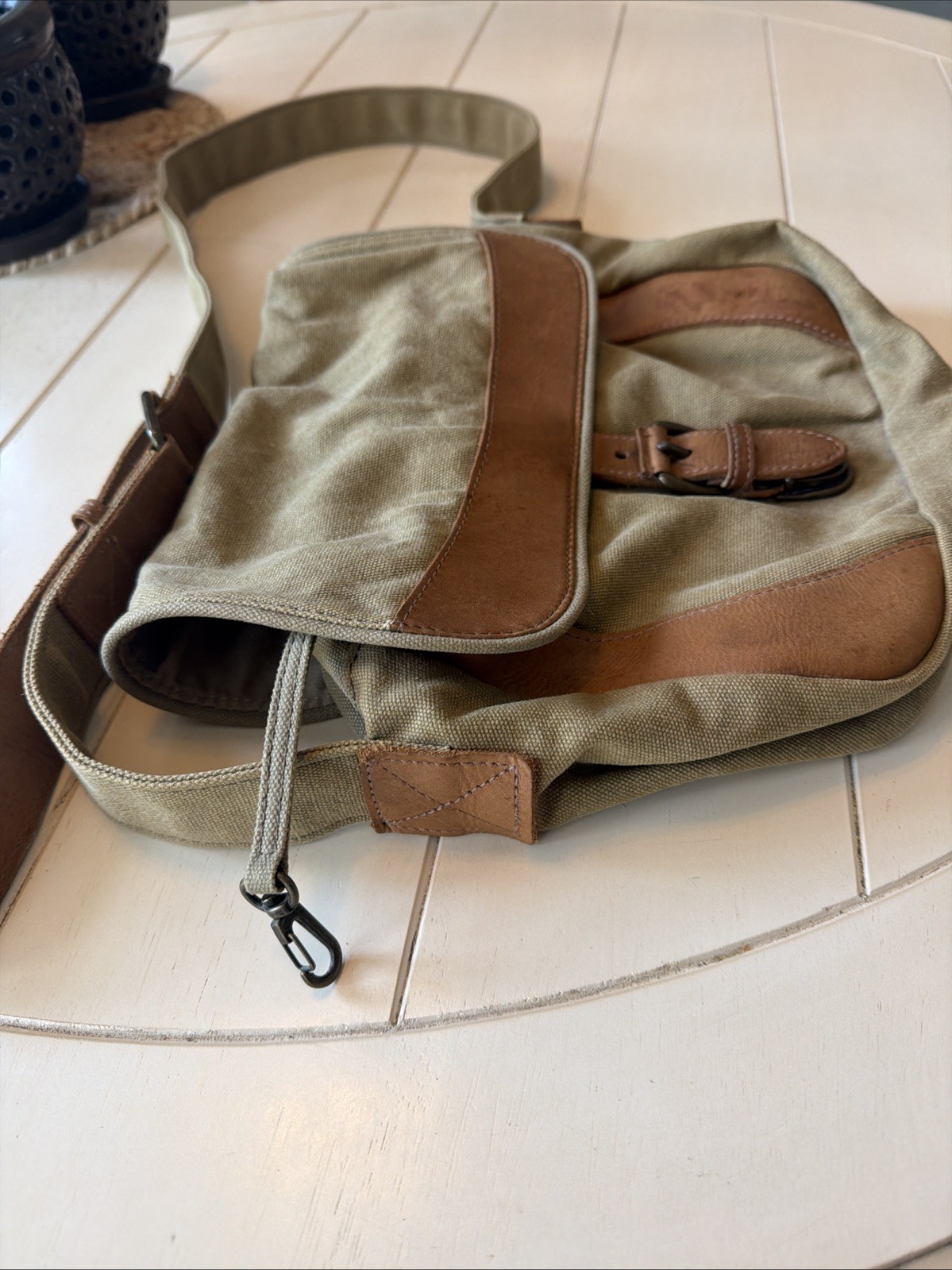 LL Bean Leather Canvas Crossbody Messenger Bag Flap Distressed Field Purse