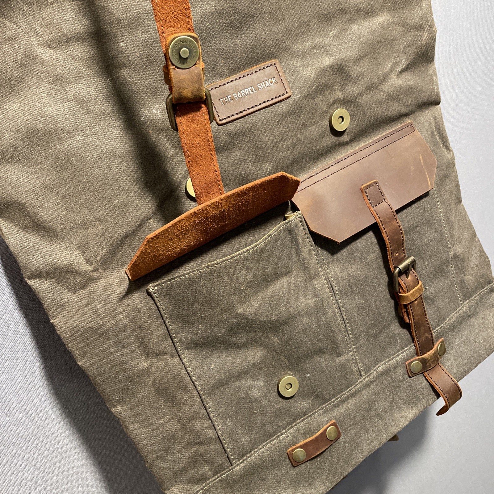 The Barrel Shack Handmade Oiled Canvas & Leather Cotton Backpack Rucksack Bruce