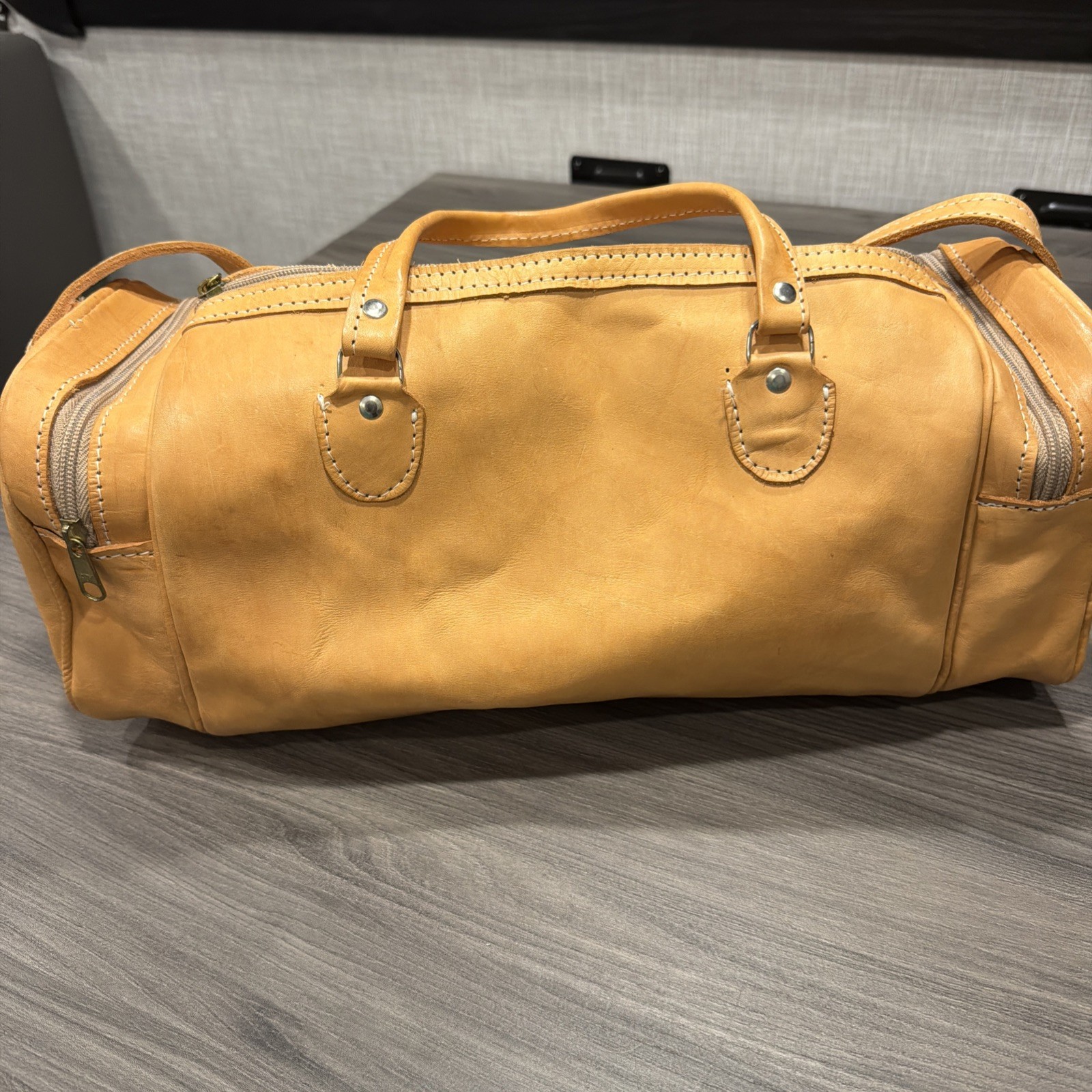 16 inch Handmade Leather Tan Small Duffle Purse Vintage Bag Boho Y2K