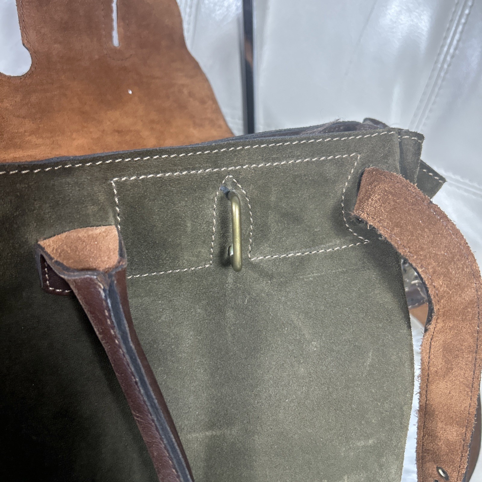Weekender Overnight Bag Suede Green Brown Crossbody Argentina Free Ship!Rare!