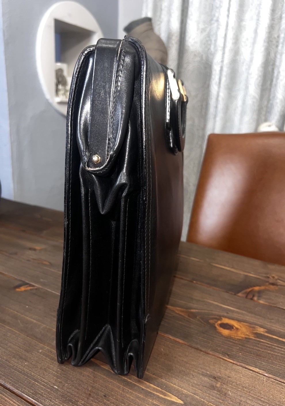 Le Sac Black Leather Briefcase Doctor Bag Made In Italy, Vintage