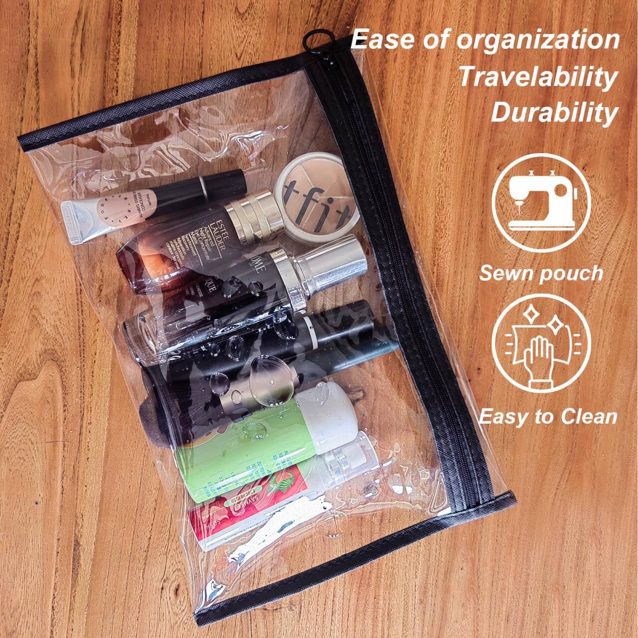 LMBTNCG Clear Toiletry Bags with 11.3 x 7.8 inches, With Black Trim