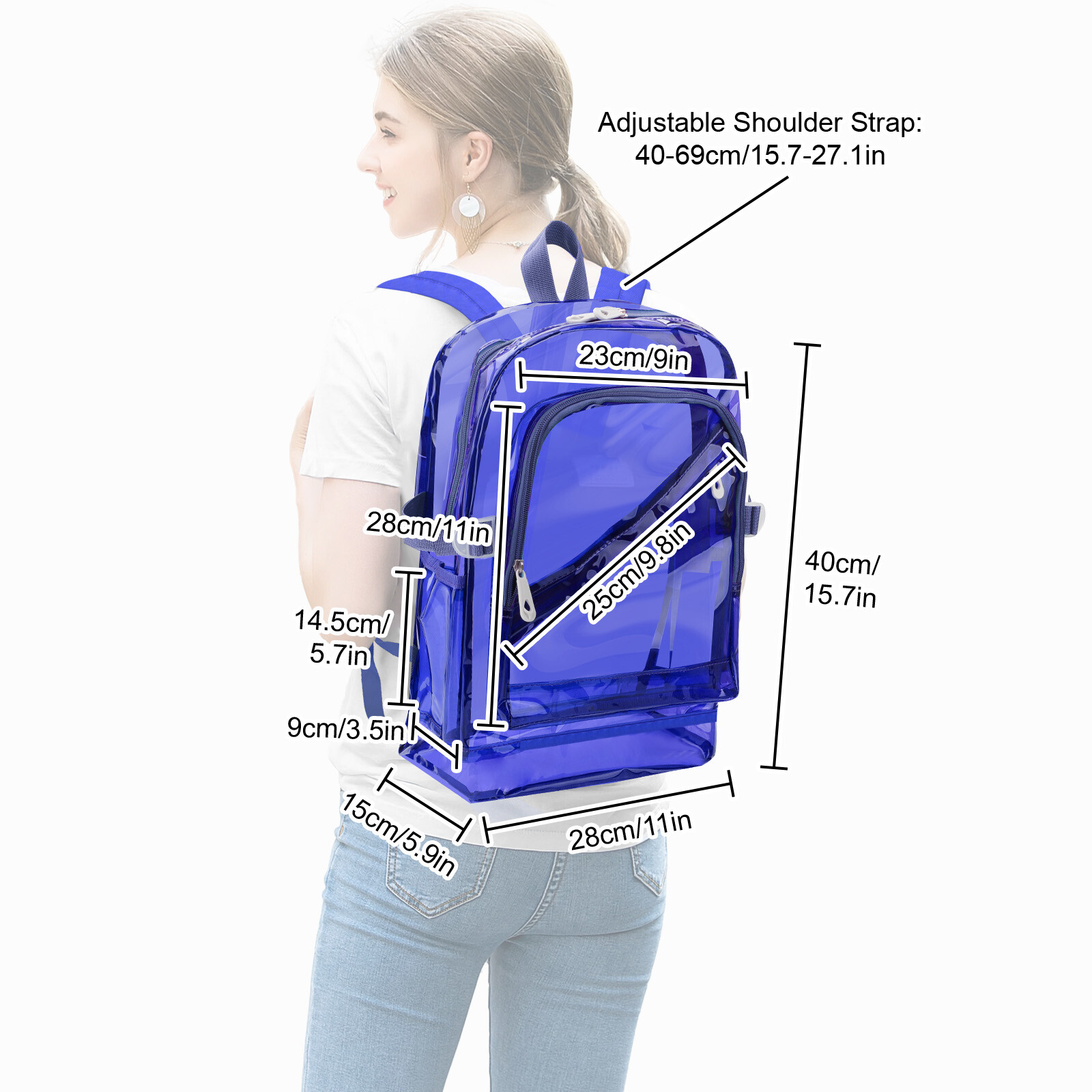 Heavy Duty Clear PVC Backpack, Transparent Bag, Waterproof See Through Backpack