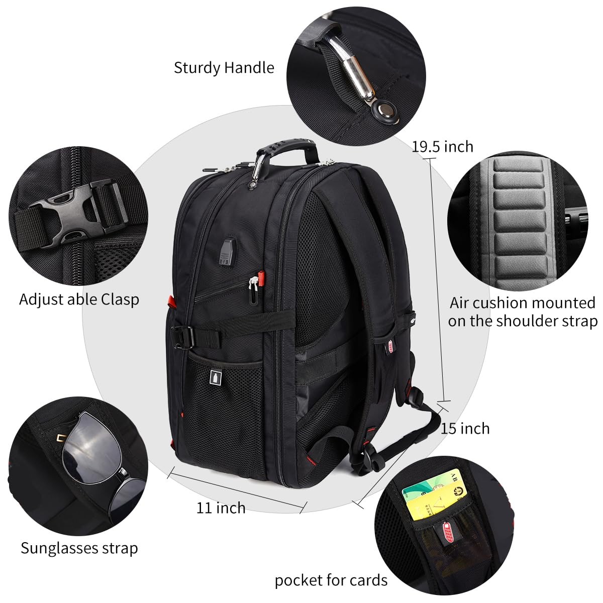 Shrradoo Extra Large 50L Travel Laptop Backpack Usb Charging Port College High