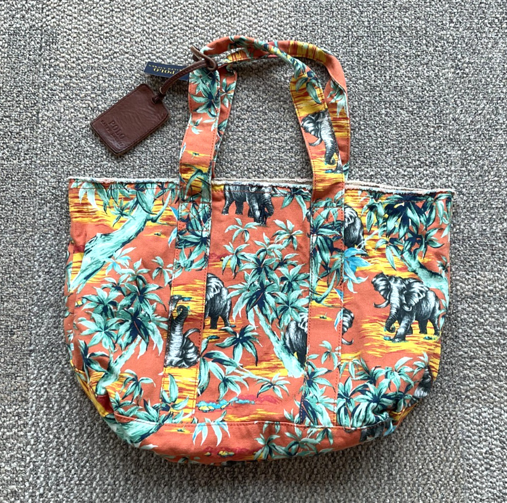 Polo Ralph Lauren Elephant Print Tropical Canvas Tote RRL- 18″x11″x6″- RARE
