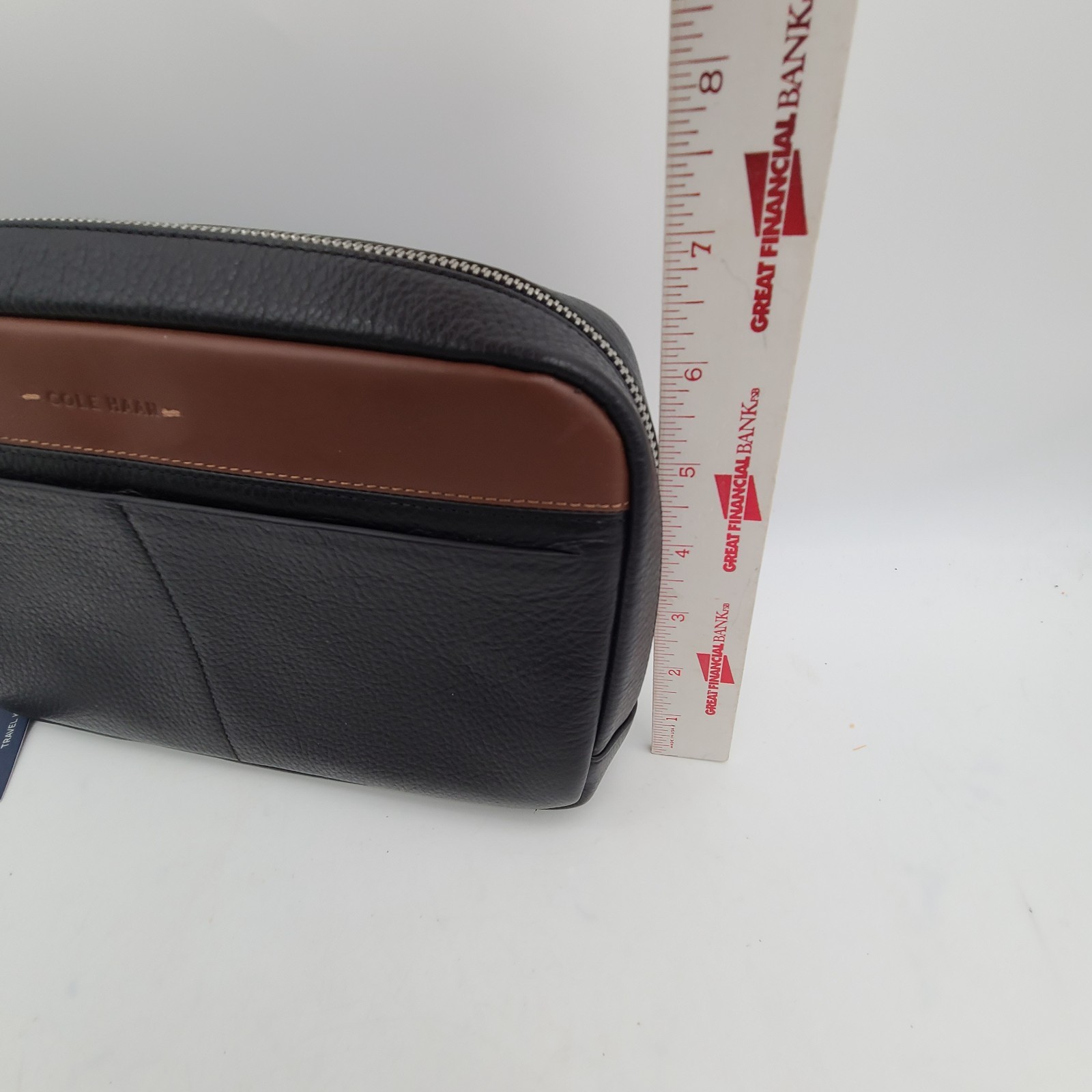 NEW Cole Haan Men’s Two Tone Top Zip Leather Toiletry Bag & Passport RFID Wallet