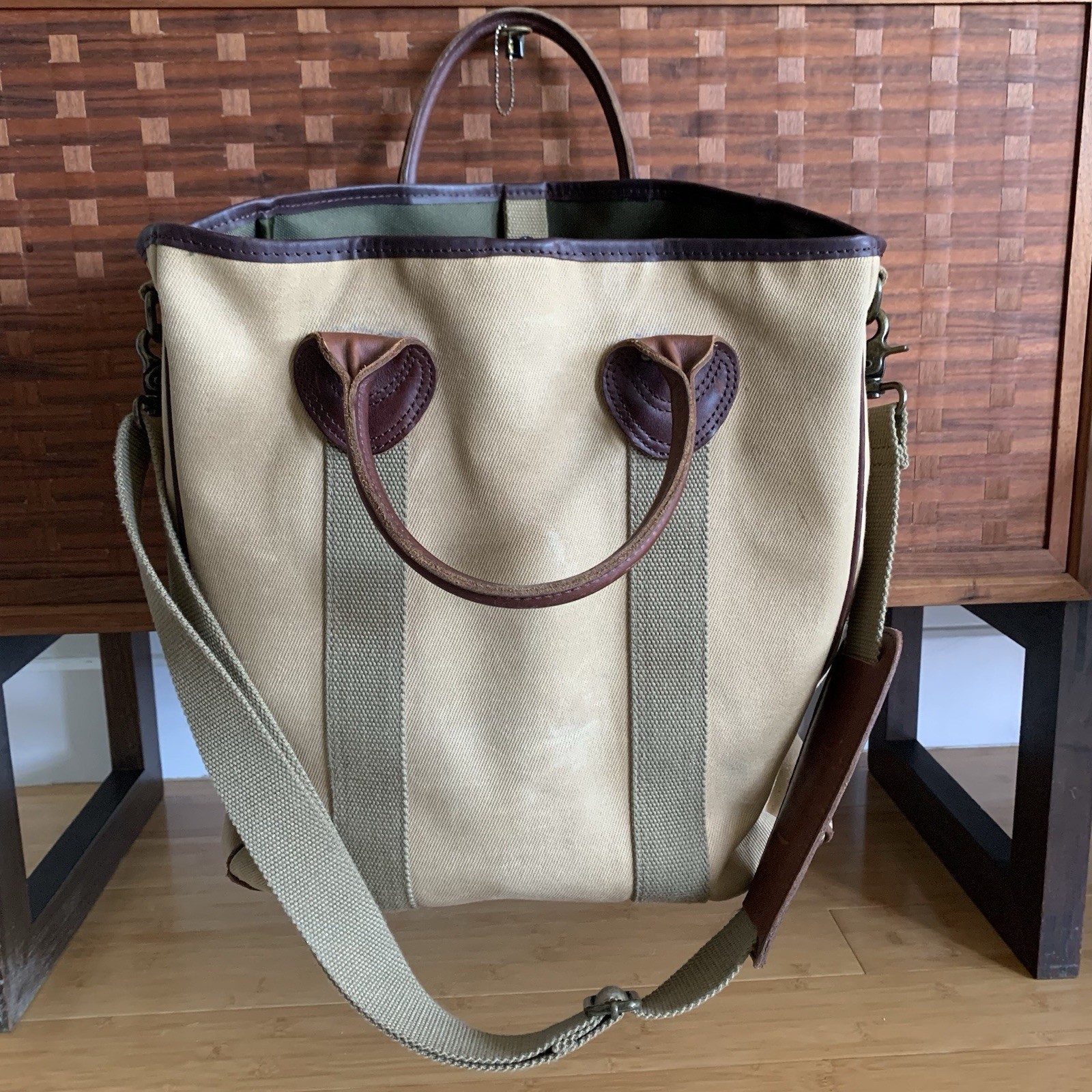 LL Bean Signature Tote Bag Premium Leather Tan Canvas