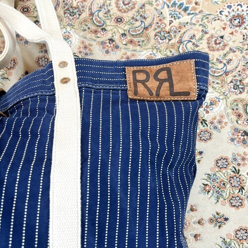 [B+, Size OS] RRL Double RL Stripe Denim Tote — Suede Trim / Canvas Handle / USA