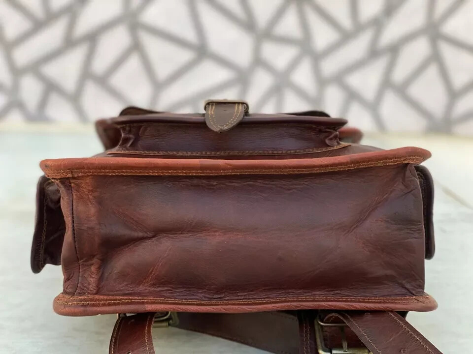 Leather Backpack Vintage Rucksack Laptop Genuine Men’s Travel (16X12 inch Brown)