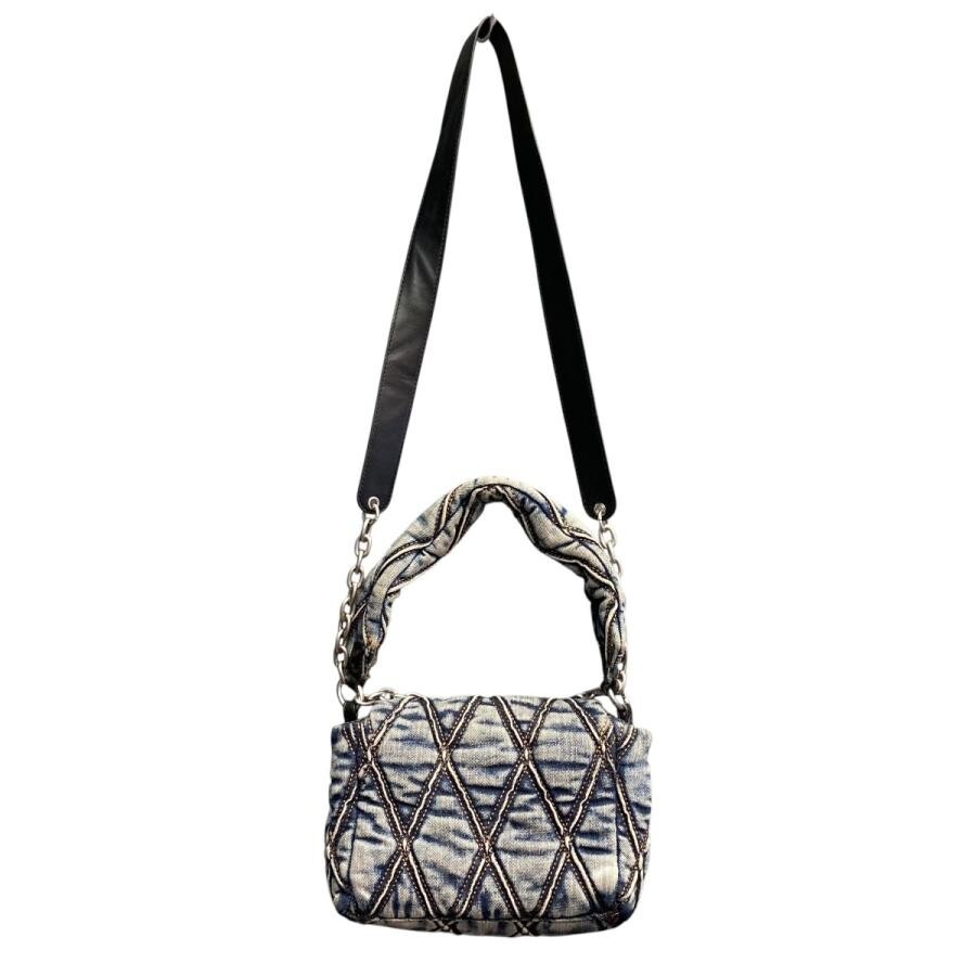 DIESEL Indigo Cotton Leather Shoulder Bag Men Crossbody 10.2×7.5×3.5 in 104cm
