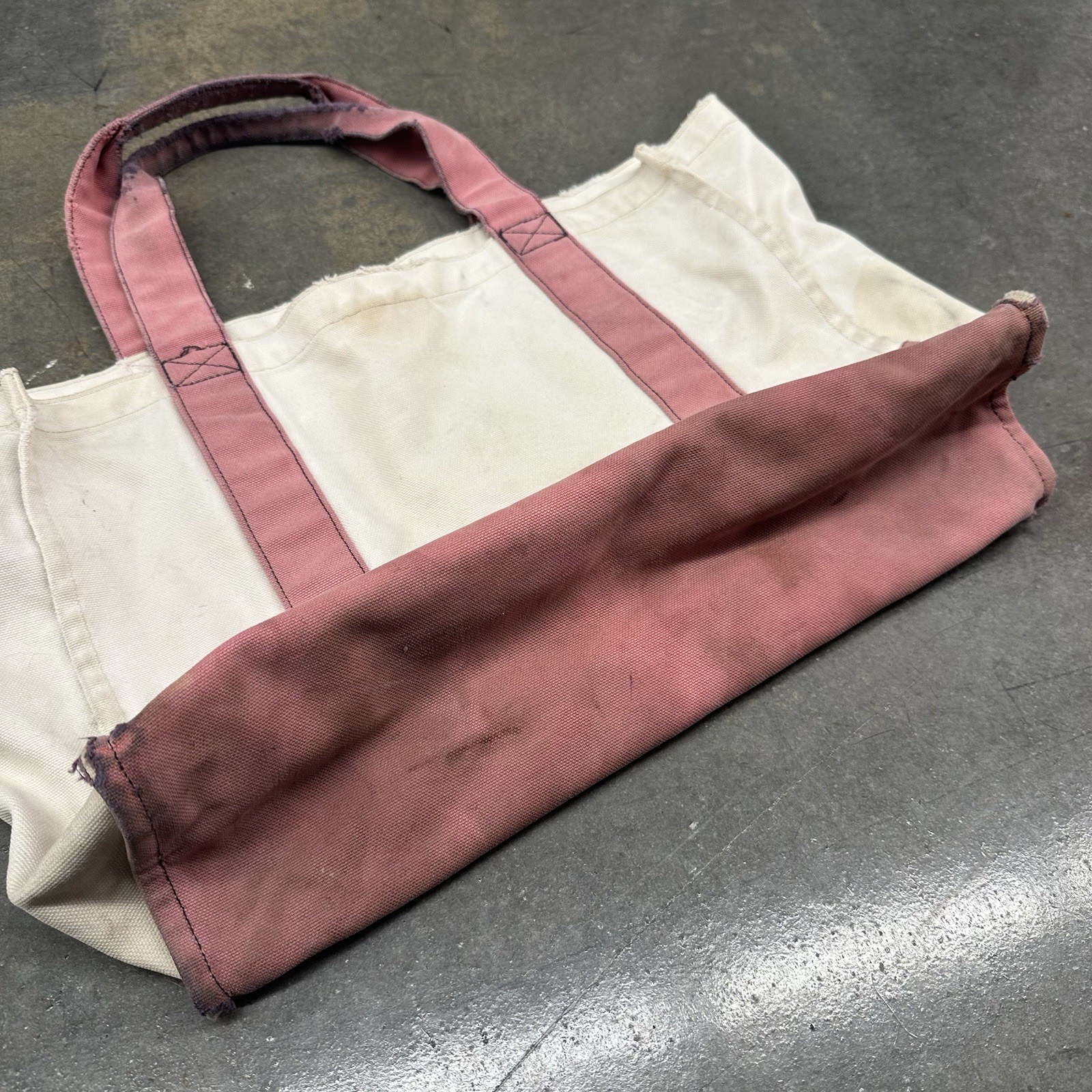 Vintage Eddie Bauer Canvas Tote Bag Medium White Pink Thrashed 17 X 12.5 Cotton